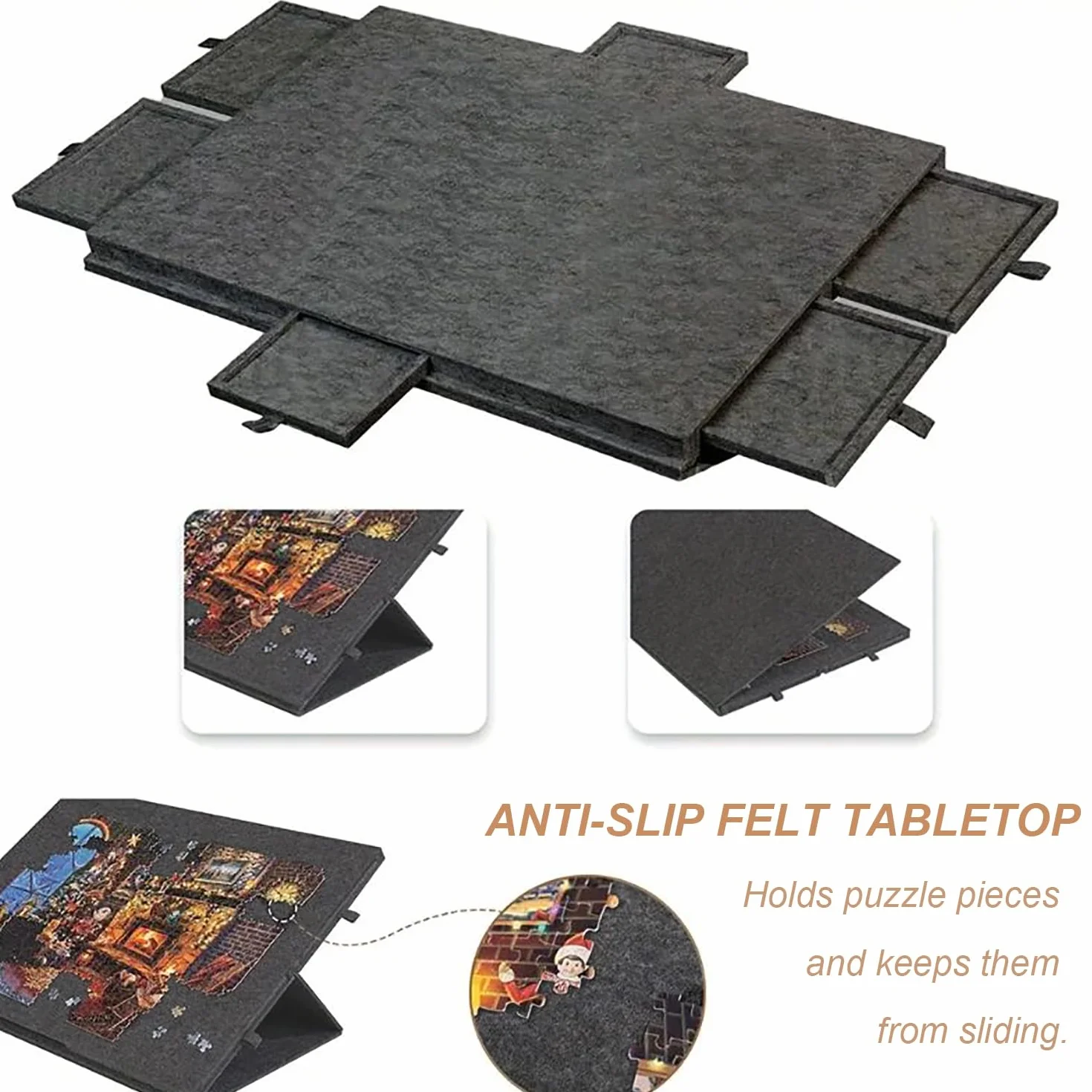 Tapete Puzzle 1000 Piezas，Mesa Puzzle，Tablero de Rompecabezas Inclinable con Soporte y Cubierta Diseñados 2 en 1, Mesas Inclinable con 6 Cajones para Ahorrar Espacio,Gris Claro (Gris Oscuro)