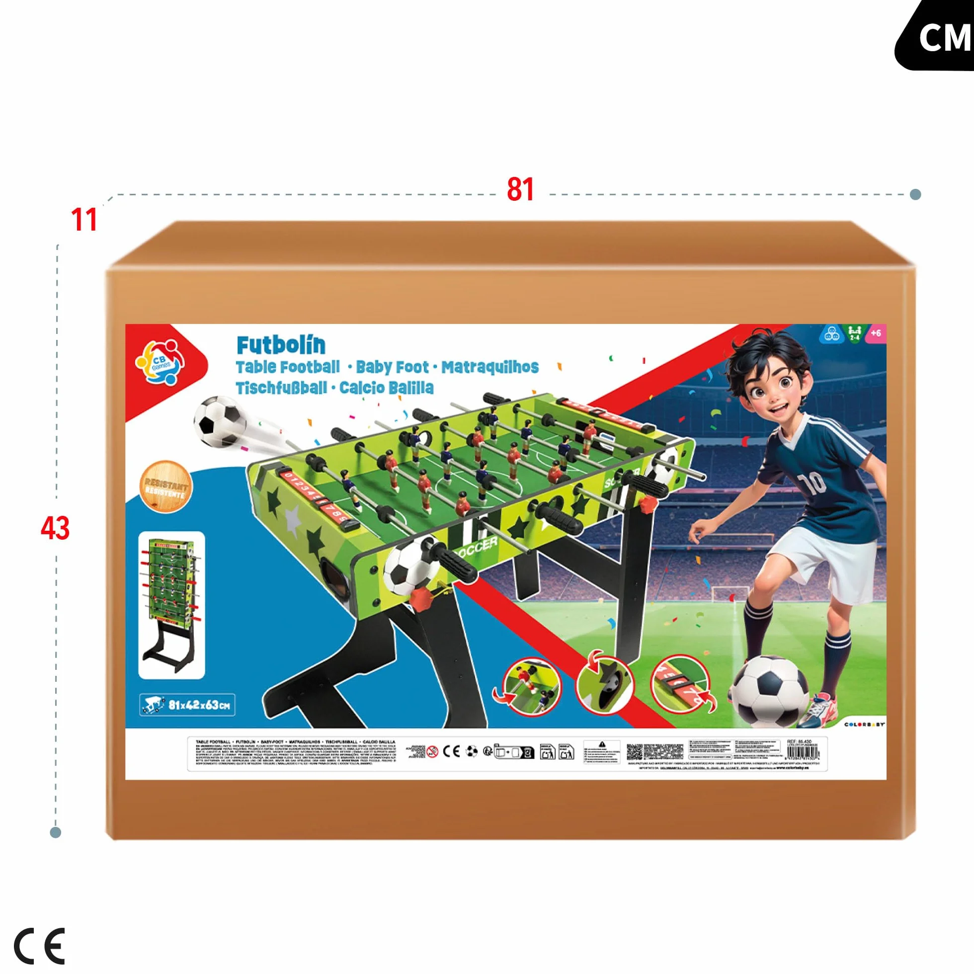 Futbolín Infantil ColorBaby 85430 CB Games Plegable, 81x42x63 cm, 2 Jugadores, Madera Resistente, +6 años