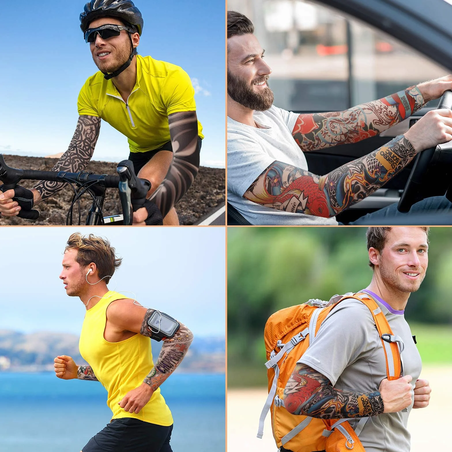 BBTO Set de Mangas de Tatuaje de 12 Piezas Mangas de Brazo de Protección Solar Falsas Guantes de Brazo Elásticos Suaves para Ciclismo