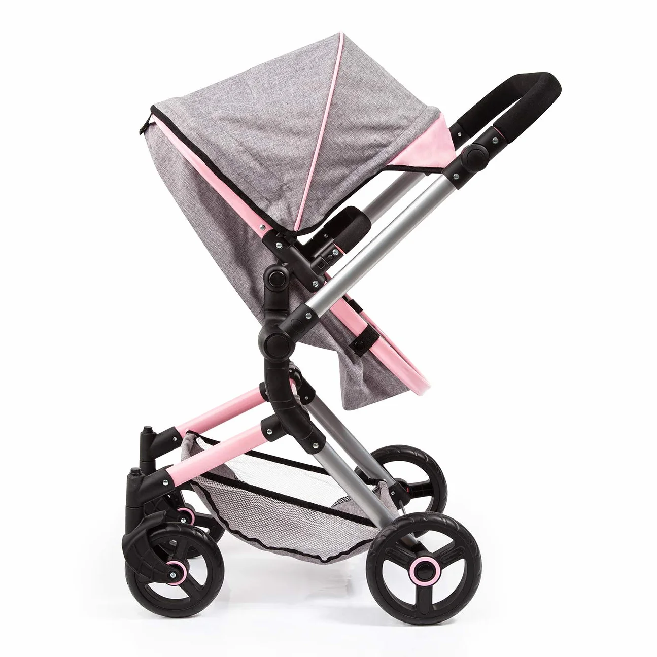 Bayer Design Cochecito de Muñecas Neo Vario Combolso Cambiador Convertible Plegable Vaqueros Grises Rosa Mariposa