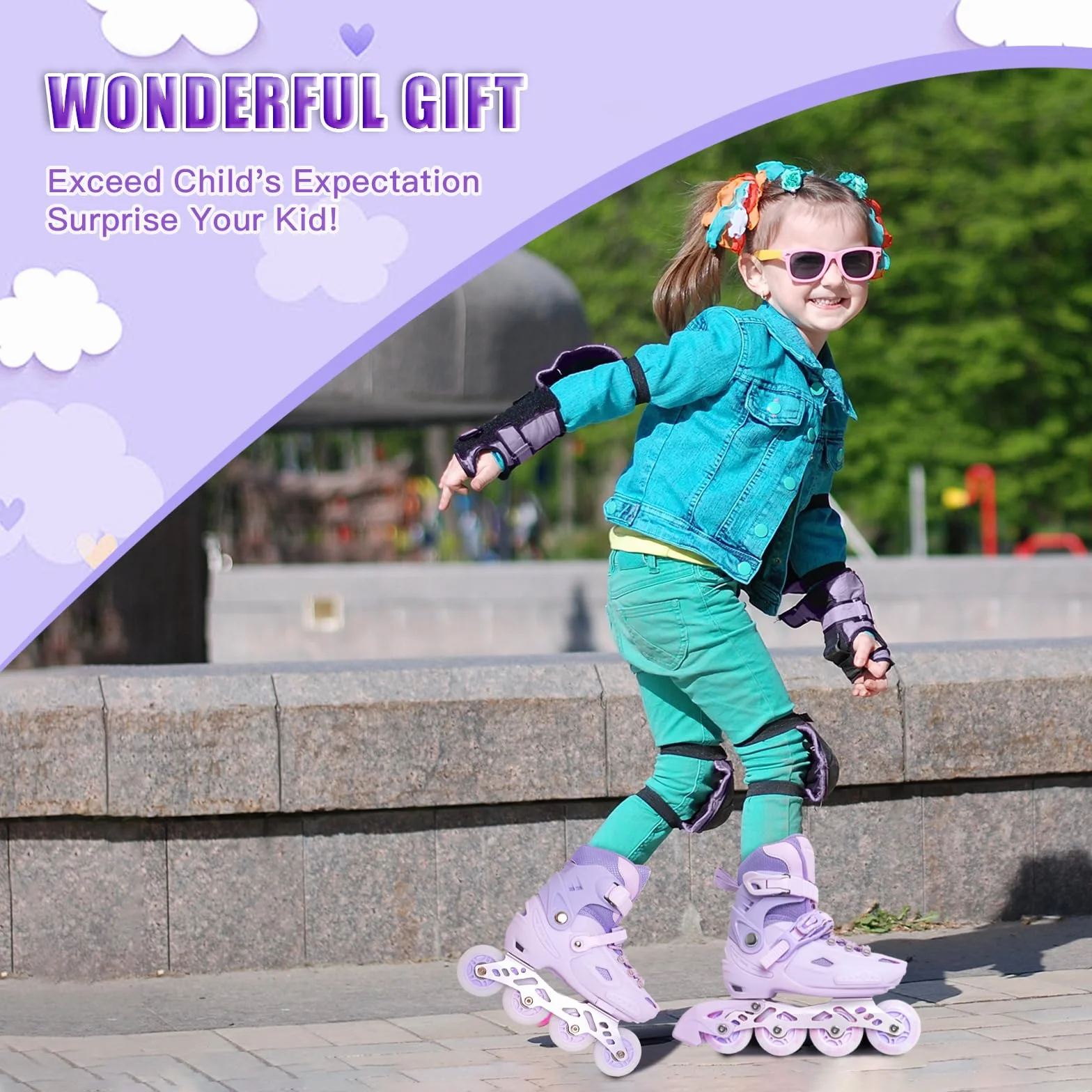 Patines en línea Ajustables 4 Tallas Niña Niños 4 Ruedas Interior Exterior