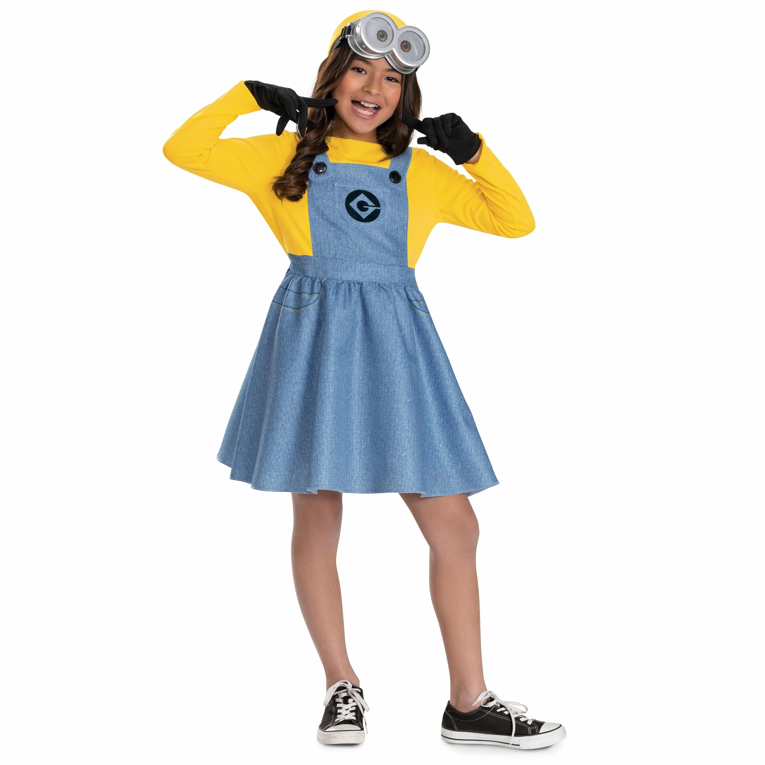 Despicable Me Minion - Vestido de disfraz para niñas con guantes, gafas y diadema