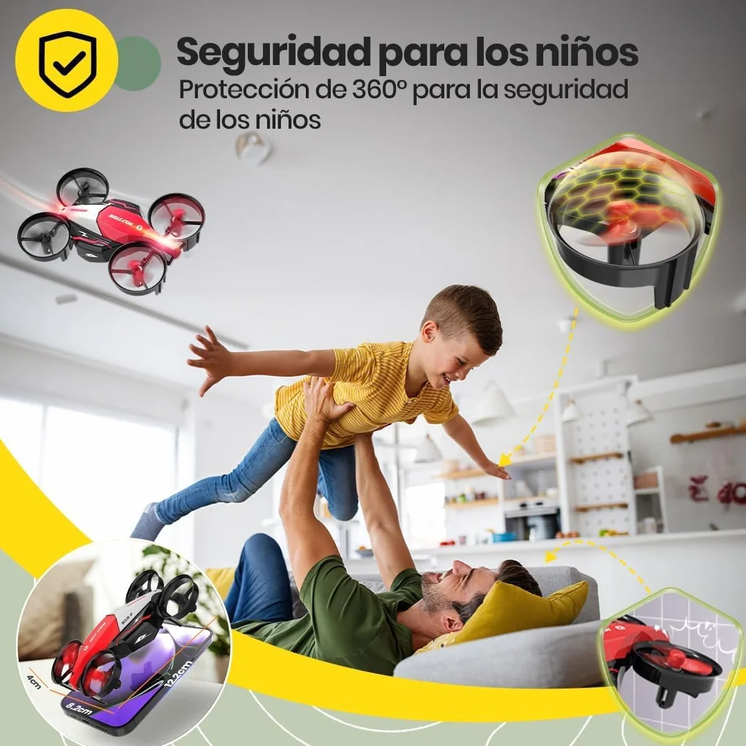 Holy Stone HS210F Mini Dron para Niños, Cuadricóptero RC 2 en 1 para Interior con Luces LED, Despegue/Aterrizaje, Giro 3D, 2 Baterías Modulares Seguras, Regalo para Niños y Niñas
