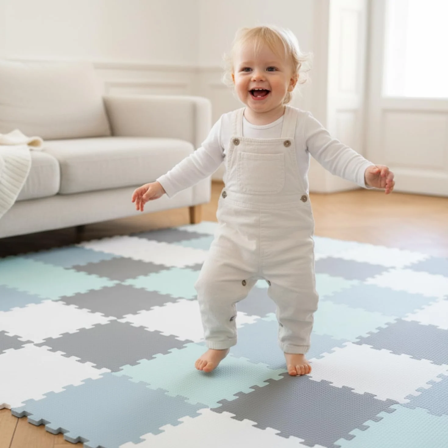 LittleTom 36 Piezas Alfombra Bebé desde el Primer Mes - 30x30 cm Colchoneta de Espuma EVA Acolchada - Superficie Puzzle Antideslizante para Niños Pequeños - Suelo Protector para la Habitación Infantil