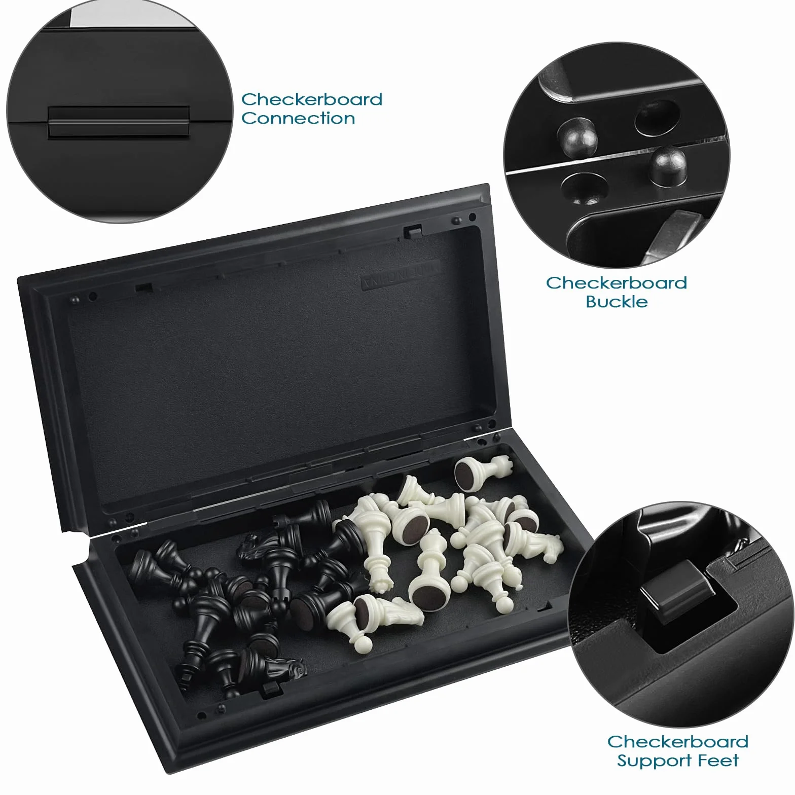 Fousenuk Ajedrez Magnetico Plegable, Tablero de Viaje Portatil de Rompecabezas, Piezas Ajedrez, Chess Niños, Juego Infantil y Adultos (Negro, Blanco) 25 × 25 cm