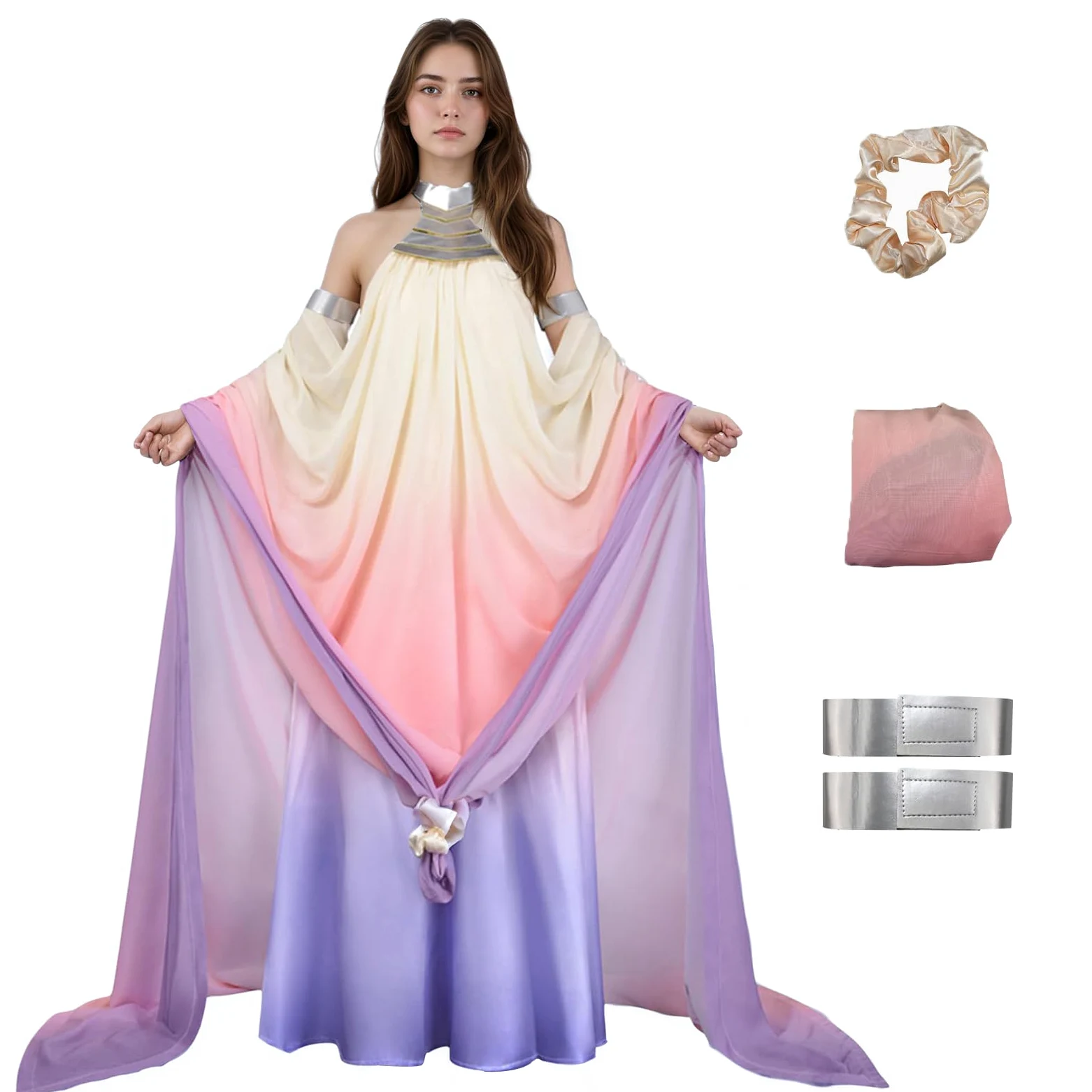 Generisch Padme Amidala - Disfraz de Padme Amidala Rosa y Púrpura Vestido Halloween Carnaval Fiesta Espacial Reina