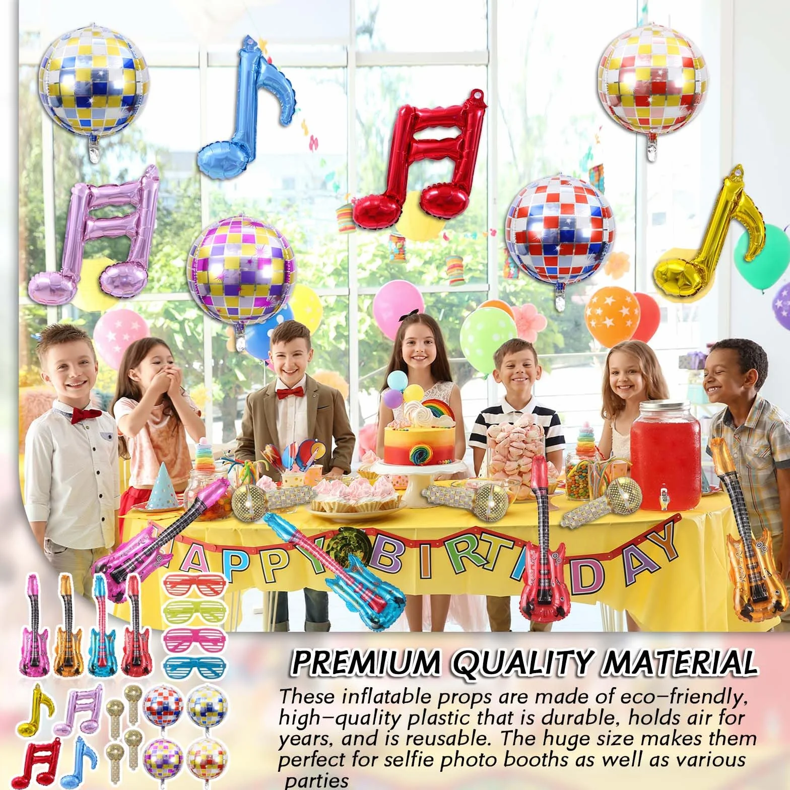 20 Juguetes inflables Rock Star Toys para decoración de Carnaval y Fiestas，Set de Juguetes Musicales para Rock Infantil, con Micrófono, Saxofón y Lentes, Fiestas y Eventos Temáticos
