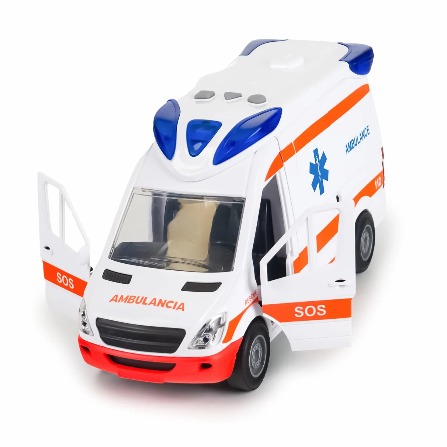 CELMAN Coche de Juguete médico Responder, camioneta de Rescate con Camilla, portón Trasero para Abrir, luz y Sonido, Gran Coche de Juguete Ambulancia para niños a Partir de 3, 4, 5, 6, 7, 8 años