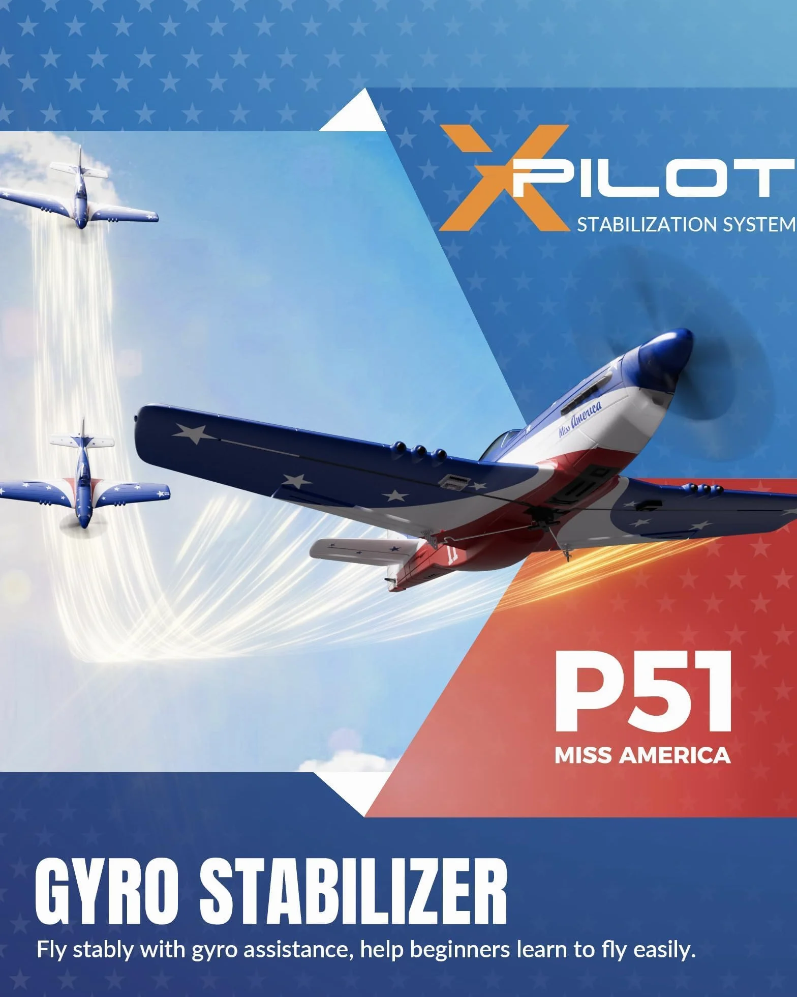 VOLANTEXRC Avión a control remoto de 4 canales P51d Mustang con giroscopios, Aileron, acrobacias aéreas, 3 modos de vuelo para adultos, niños y principiantes