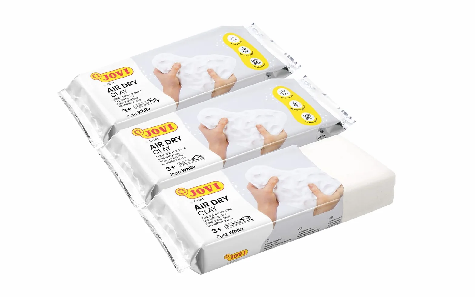 Jovi - Kit Air Dry de 3 uds de 250gr, arcilla de secado al aire, Blanco | Pasta para modelar sin horno, no tóxica y sin gluten