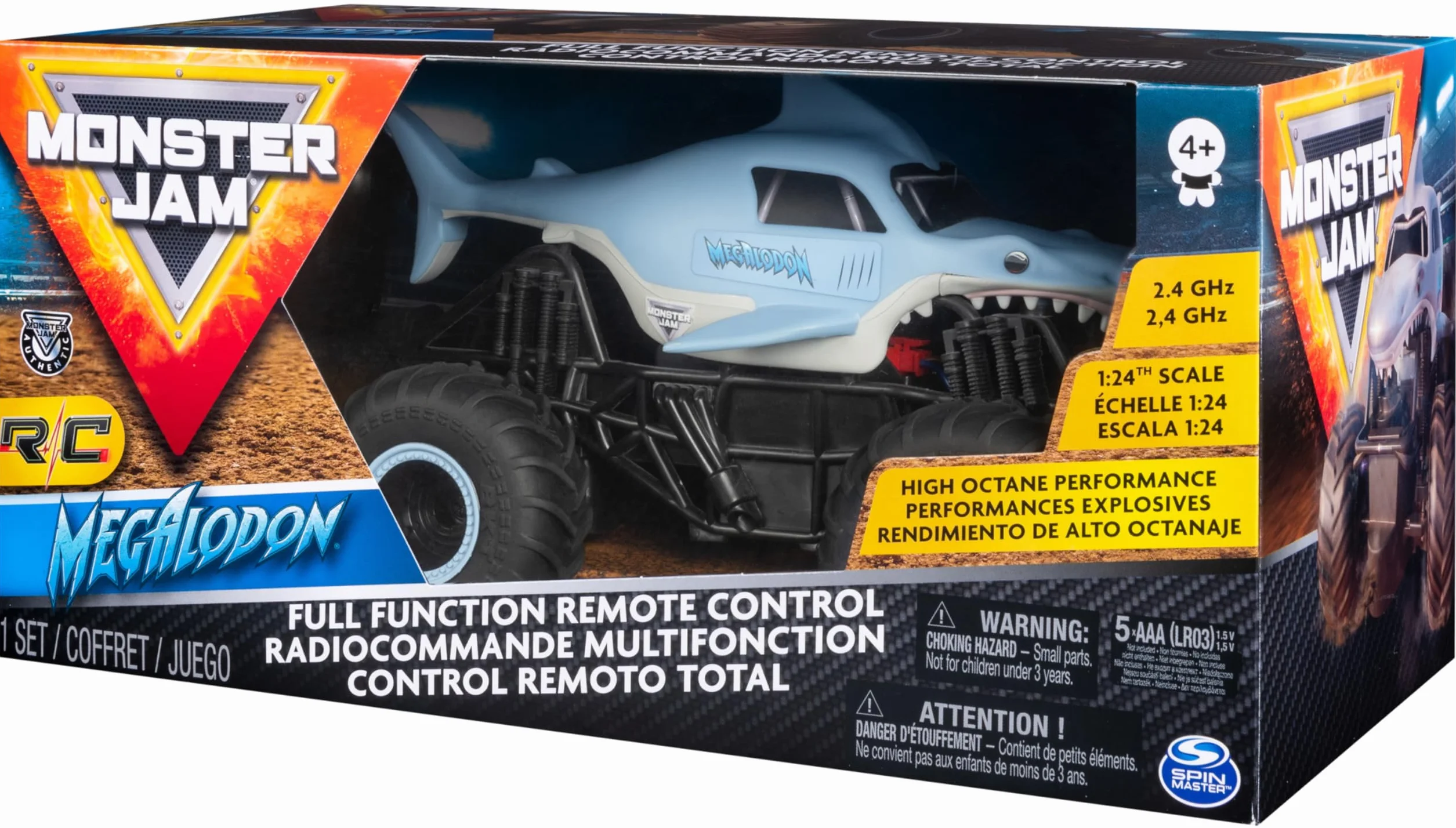 Monster Jam Coche Teledirigido Megalodón RC Monster Truck 1:24 2.4GHz 76m Juguetes Niños 4 Años+