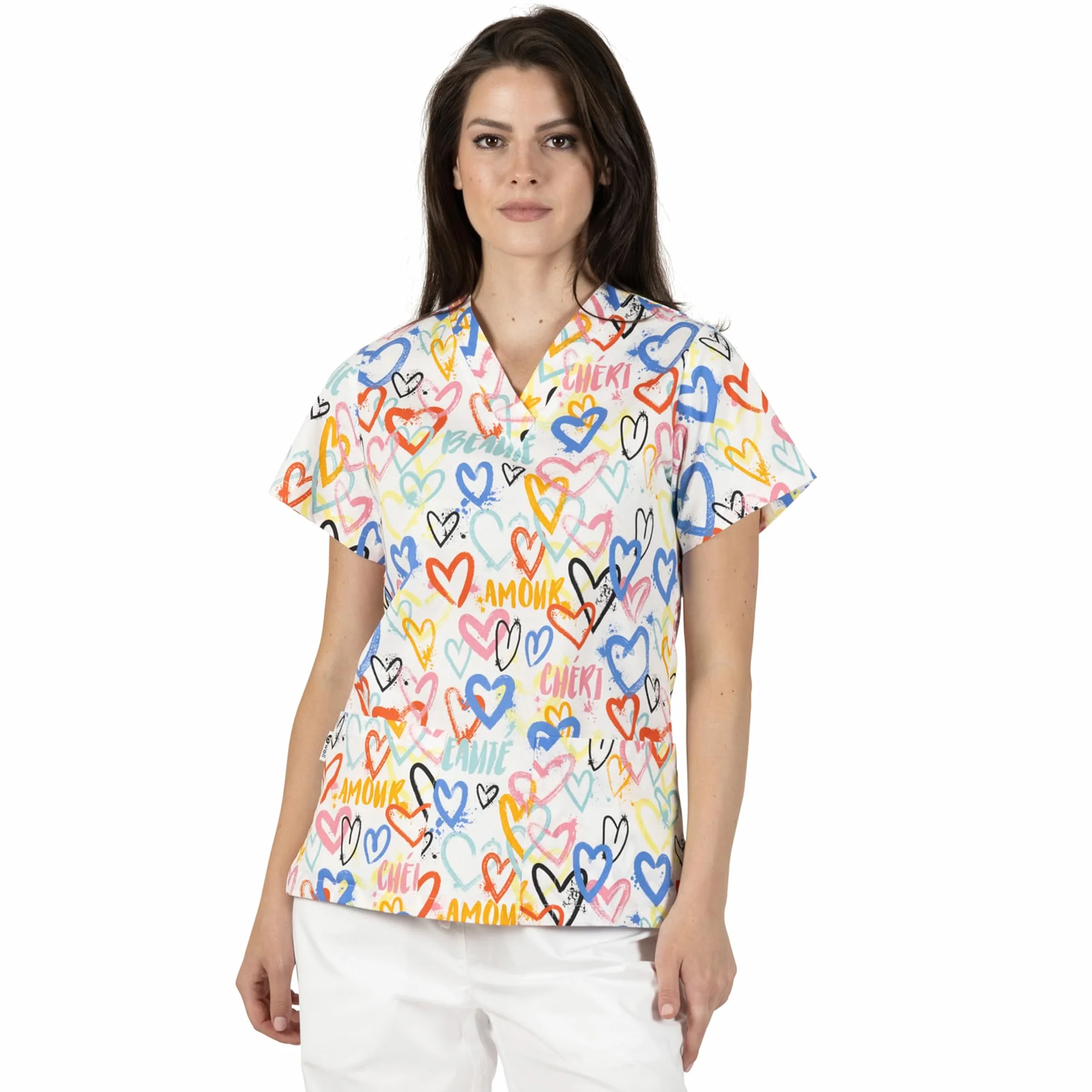 B-well Bambina Casaca Sanitaria Mujer Manga Corta Cuello V para Enfermeras