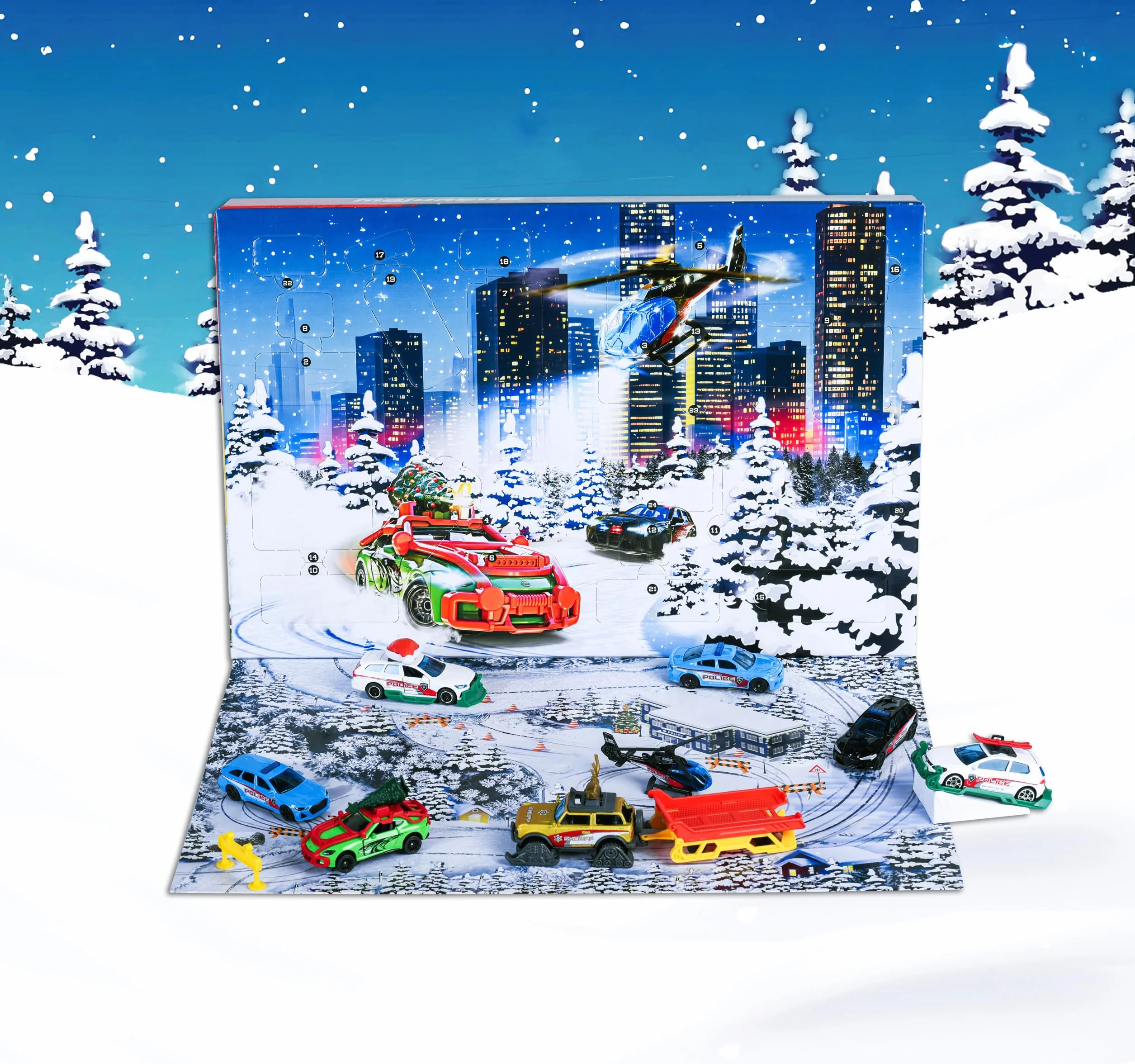 Majorette, Calendario de Adviento, Set de 8 Coches, Metal, 7,5 cm, Piezas de Taller, Accesorios Tuning, Pegatinas, Diorama Incluido, Caja Decorada, Ideal para Regalar, 3 años (8504107000)