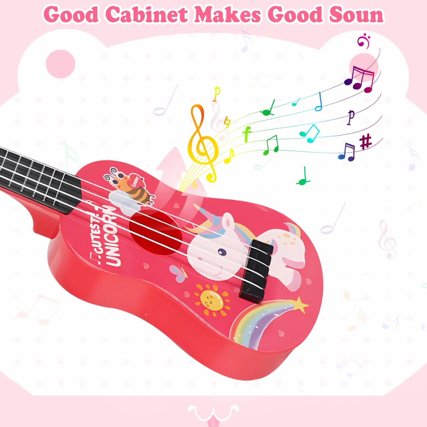 Guitarra de Juguete para Niños - 42cm con 4 Cuerdas Ajustables - Ukelele Música Juguete para Pequeños Principiantes Niñas