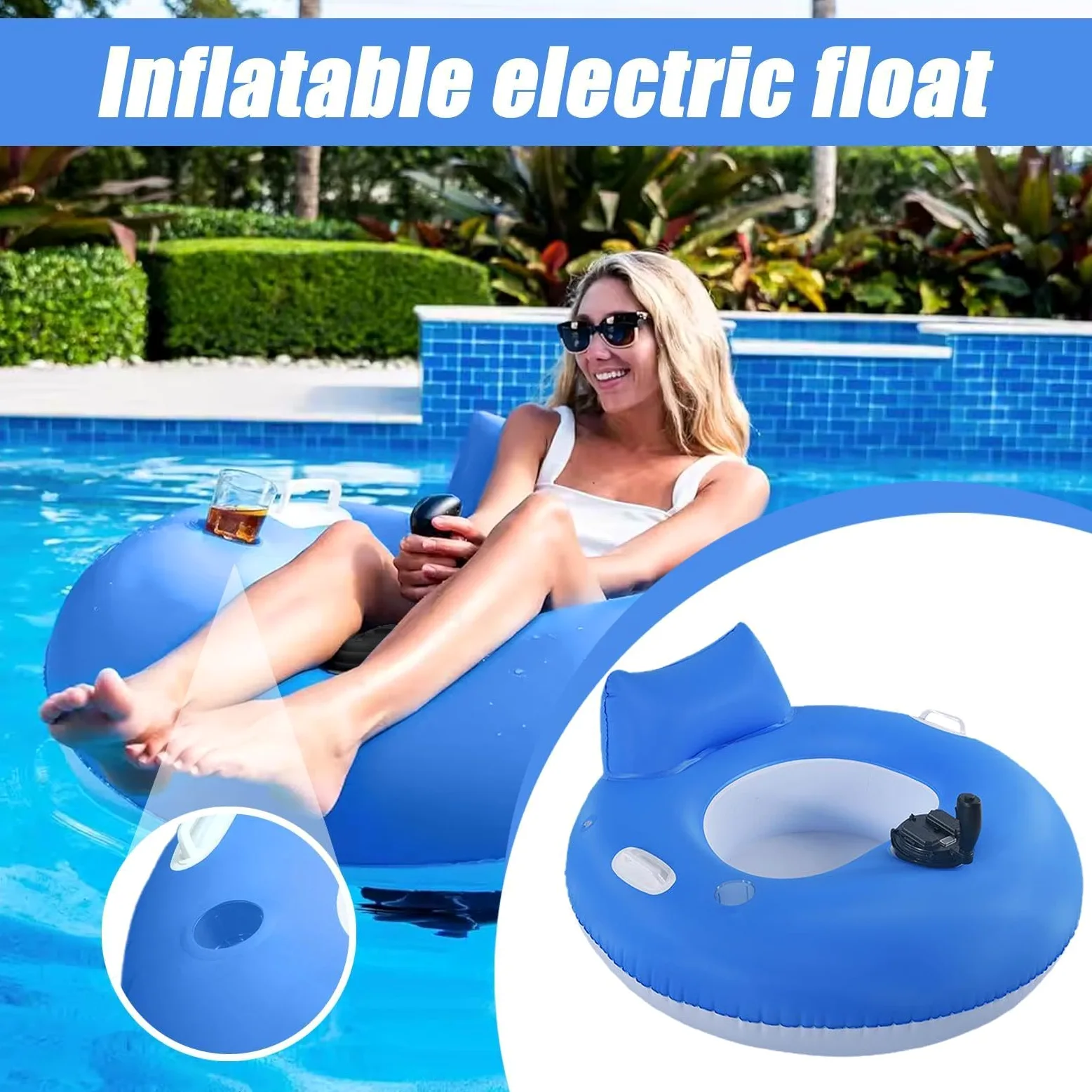 Flotador Motorizado (Tamaño Adulto) – Propulsión Eléctrica Integrada Recargable | Silla Hinchable Agua con Respaldo Plegable Piscina, Lago, Río, Playa – Colchón Tumbona Portátil Hombre