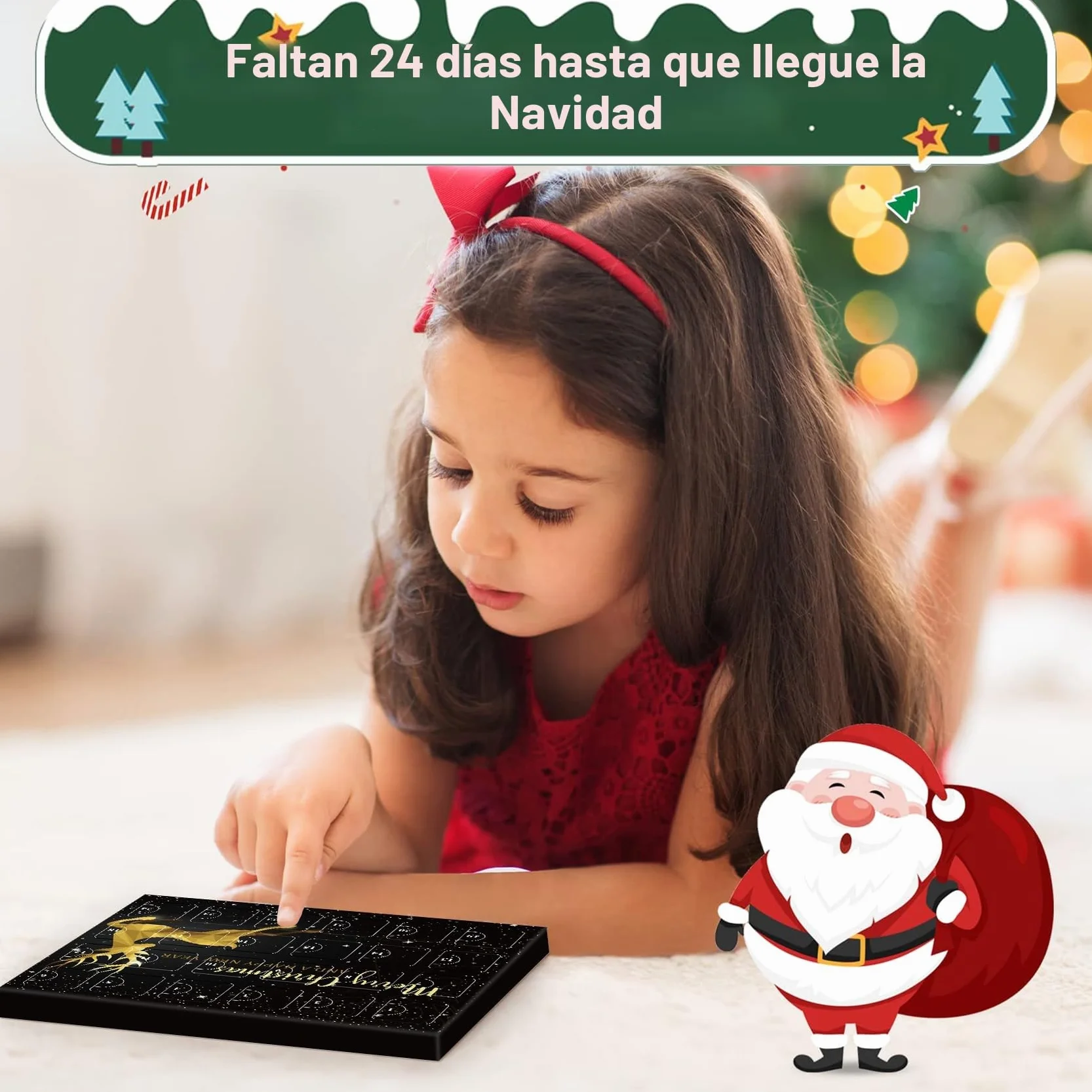 Adwenskalenda 2025 - Calendario de Navidad para niños, joyas para niñas, con 24 manualidades, pulsera, kit de Navidad, calendario de cuenta regresiva para adolescentes, niñas, 6, 7