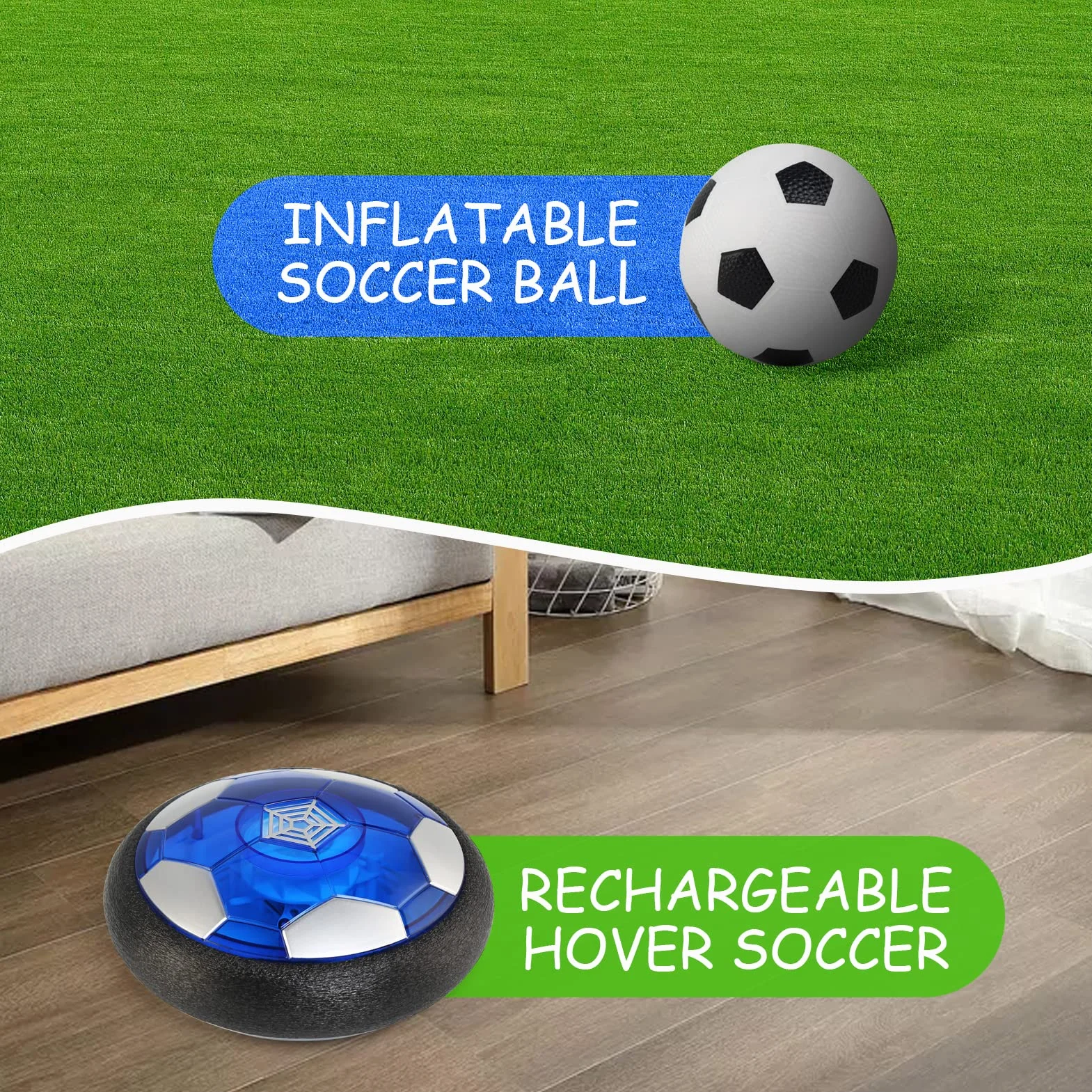 Balón Fútbol Flotant,Recargable Pelota Futbol Juguetes Niños 3 4 5 6 7 8 Años, Air Power Soccer con Protectores de Espuma Suave y Luces LED Futbol Juguete para Regalos Cumpleaños Navidad