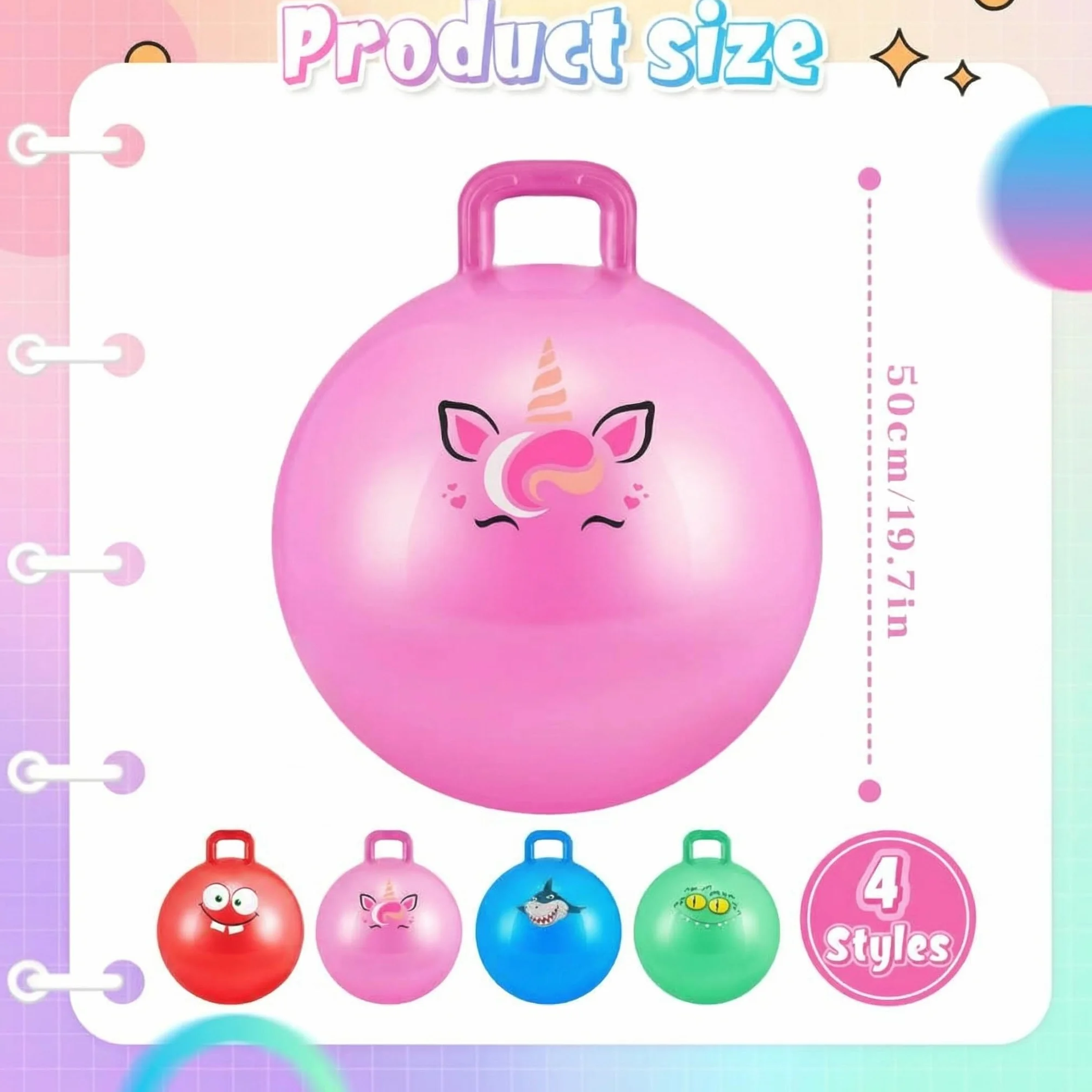 Sinmoe 4 Bolas de Tolva para Niños de Edad 3-8, 20 Pulgadas Pelota Saltarina Hinchable con Mango Balón de Tolva Hinchable Espacial con Bomba para Juego Deportes Interior Aire Libre (20 Pulgadas)