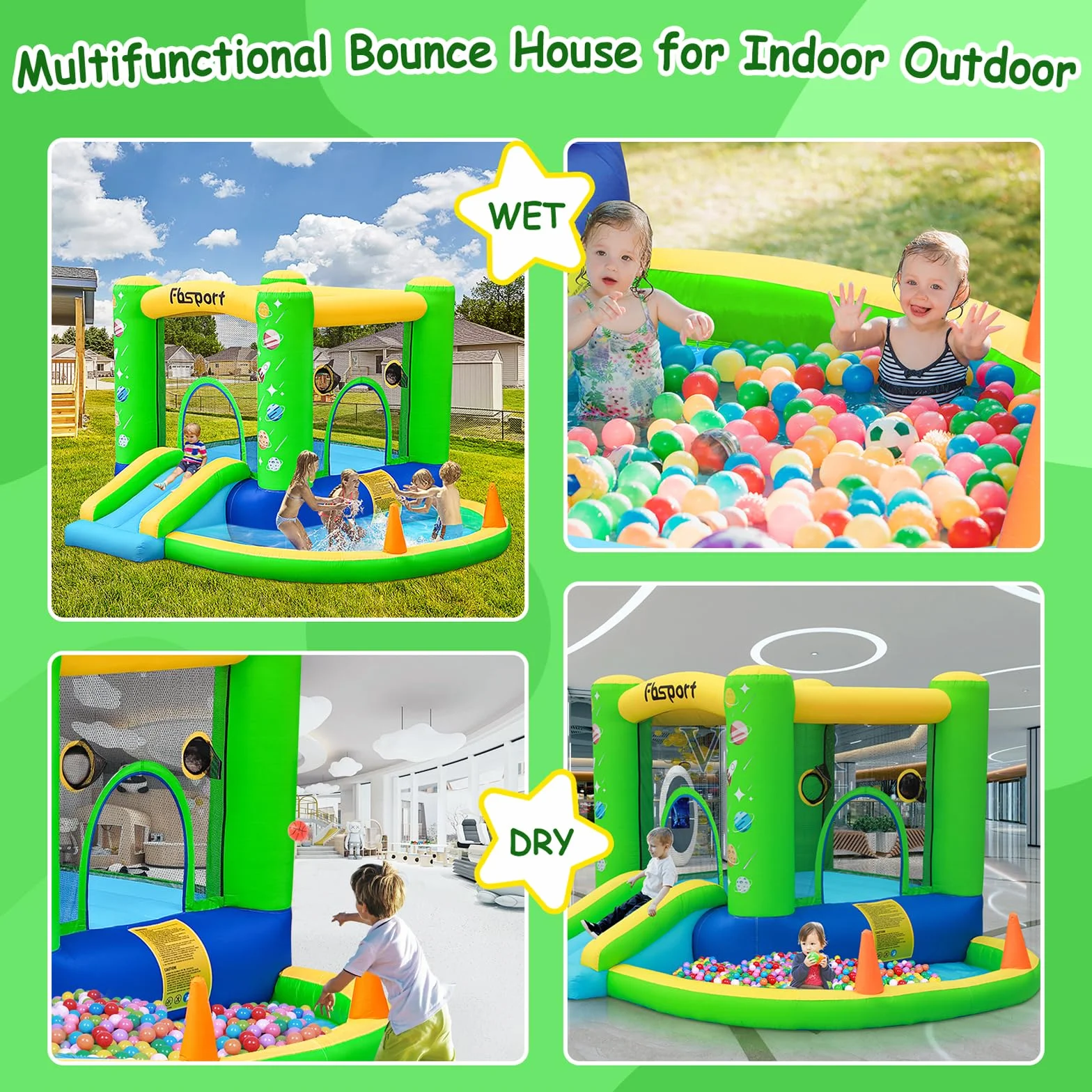 castillo hinchable para niños castillo hinchable acuatico de agua con Ventilador tobogán seco y de Agua, Adecuado para niños, Castillo Children's Bouncy para Uso Interior o Exterior 285 x 254 x 165 cm