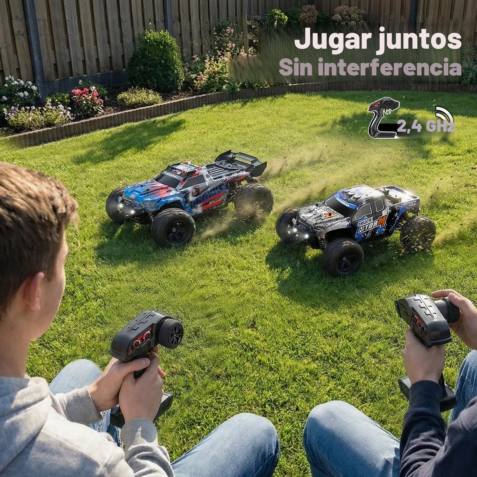Coche radiocontrol 4x4 Todoterreno 1:18, Coche teledirigido RC 2.4GHz proporcional, 2 baterías 7,4V 1300mAh, transmisión metálica, para Mayores de 8 años y Adultos Principiantes