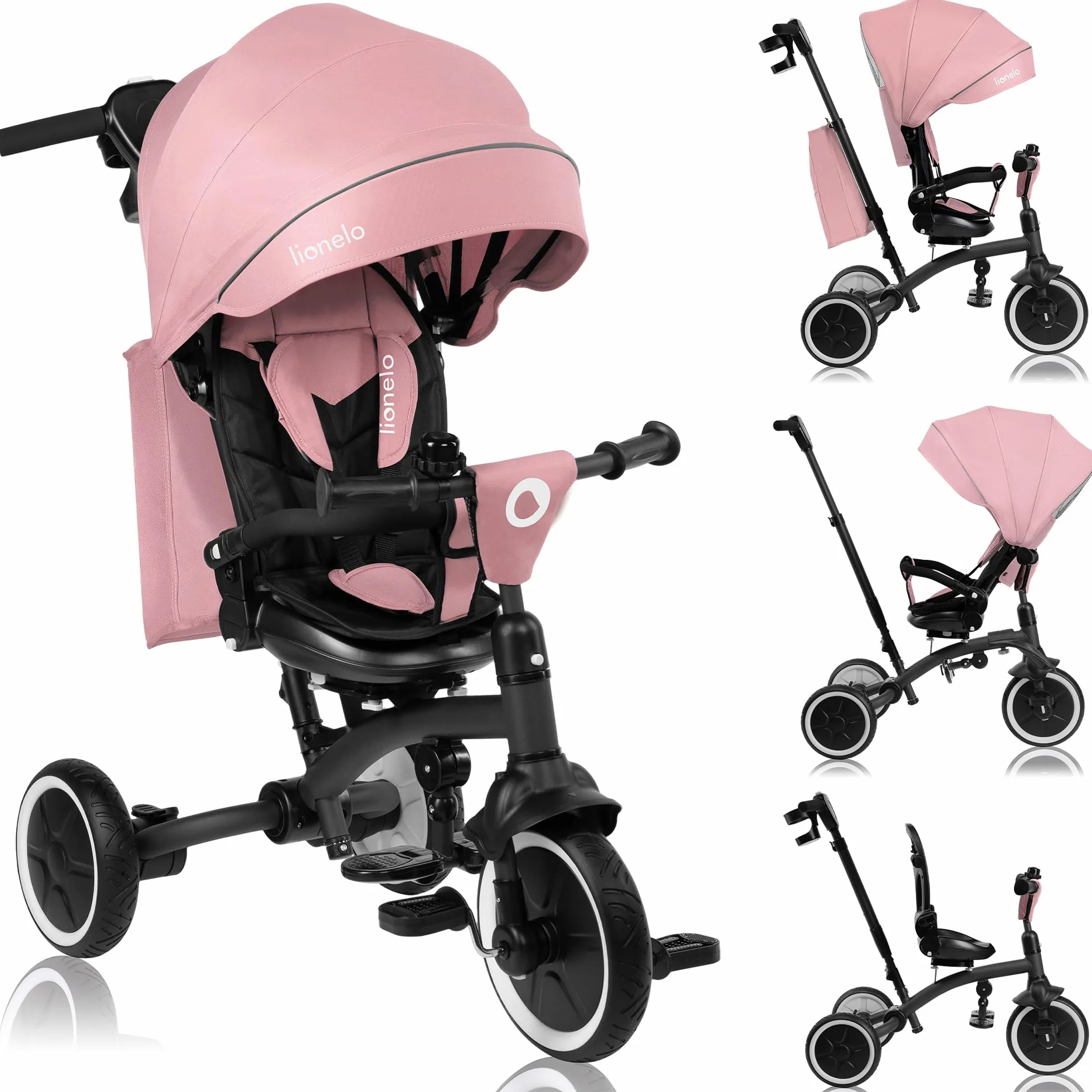 LIONELO Tris Plus Bicicleta de Paseo Triciclo Multifunción de 9 Meses a 25 kg, Carrito Bebé, Ruedas Grandes PU Asiento Giratorio 360° Respaldo Ajustable Montaje sin Herramientas