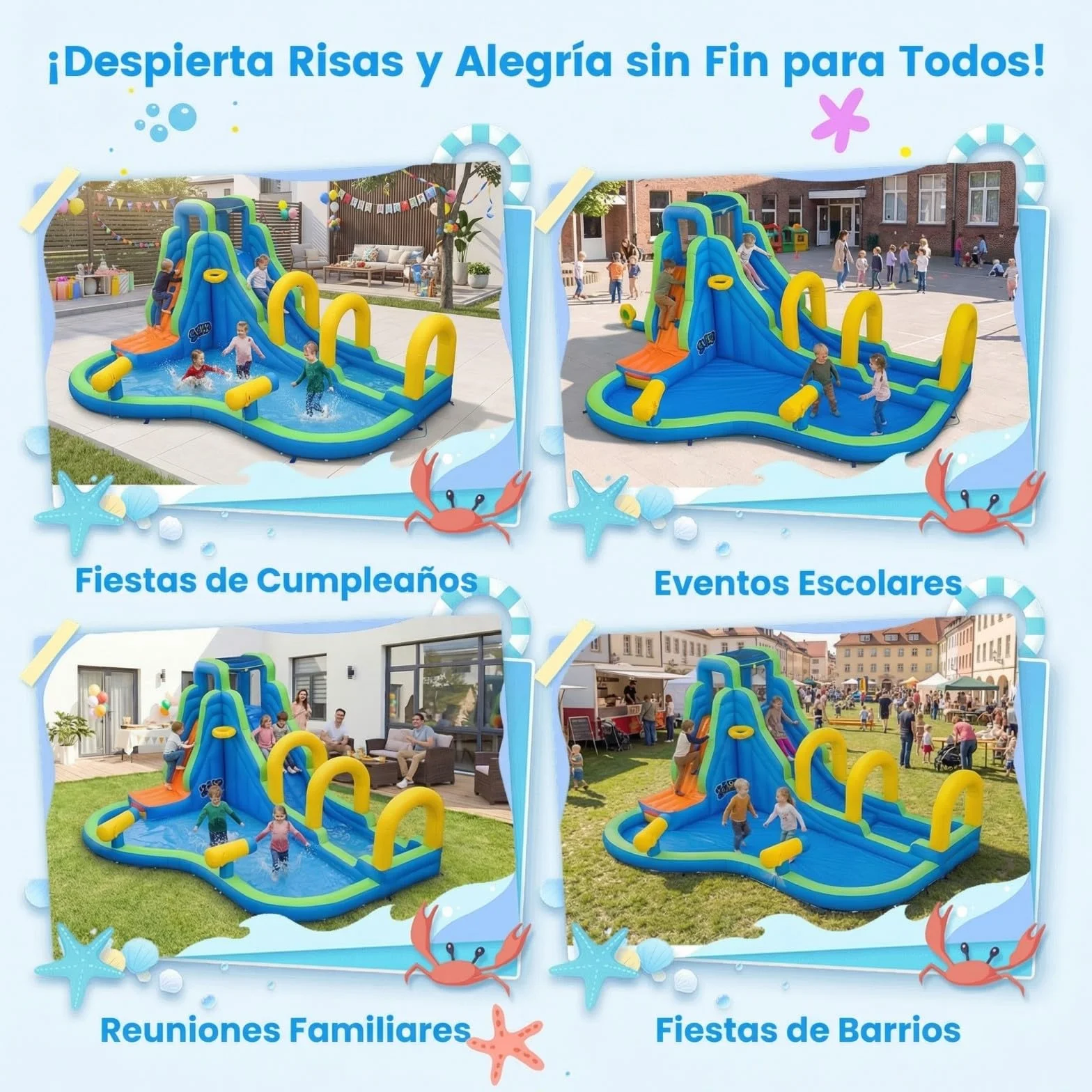 COSTWAY Castillo Hinchable para Niños con Tobogán Acuático, 465 x 345 x 242 Castillo Inflable, Colchoneta Hinchable Niños de 3-12 años (con soplador de 850W)