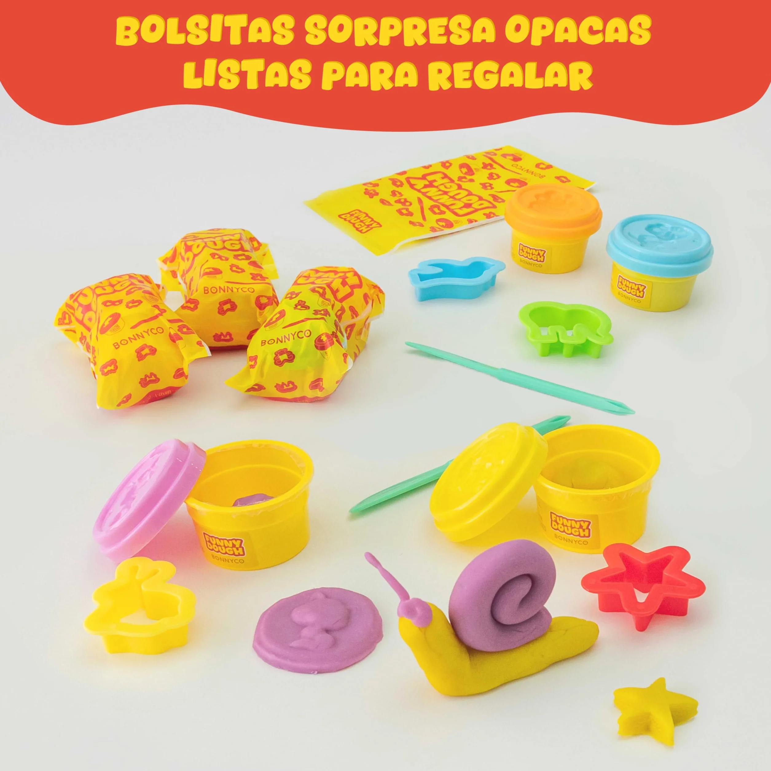 BONNYCO Set Plastilina con Moldes y Bolsas Sorpresa Pack 16 Regalos Cumpleaños Niños Colegio 3-9 Años. Detalles Alumnos Fin de Curso, Ideas Regalitos para Invitados, Relleno Piñata