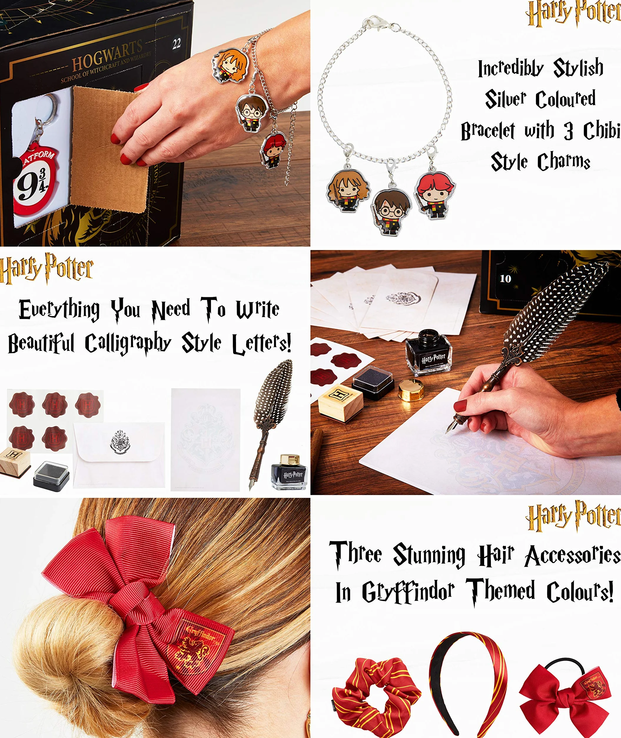 Harry Potter Calendario Adviento 2025 con 24 Sorpresas, Papelería, Accesorios para el Cabello, Calcetines, Boligrafo Divertido, Bolsa Hogwarts (Negro Cube)
