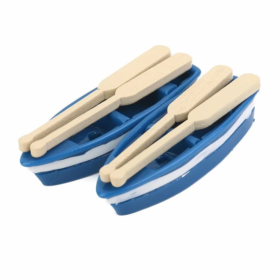 zalati Mini barco de pesca con remo, 2 piezas en miniatura de micro paisaje con palas, adornos para decoración de construcción de piscina de casa de juguete