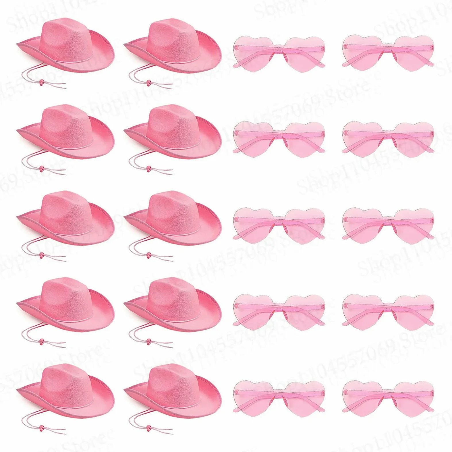 Gorro Pescador Negro Cowboy Hat Heart Gafas De Sol Paisley Bandana Set, Mujeres Soltero Kit Disfraz Fiesta, Estilo Occidental-Pink Set-24pcs