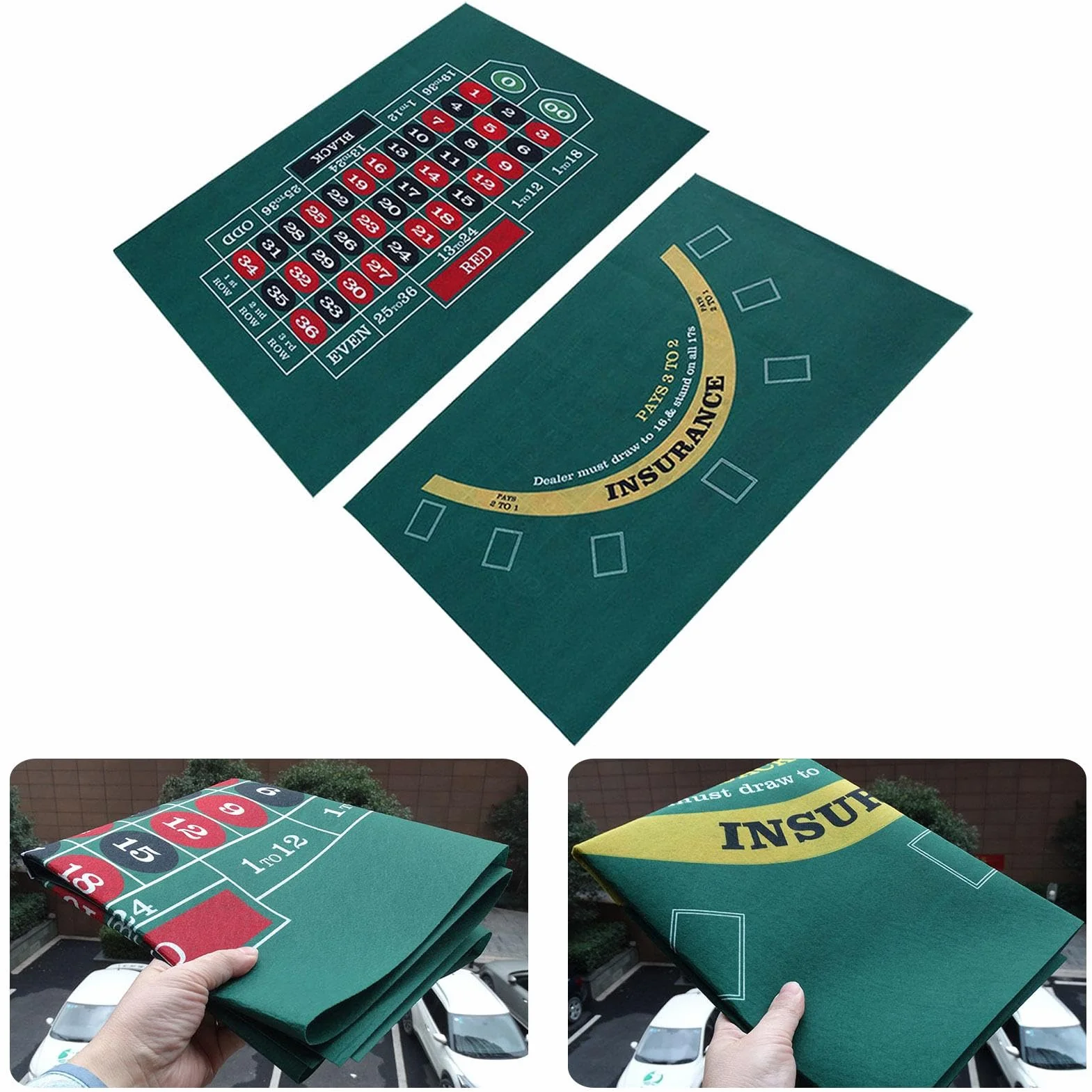 Diseño de Mesa de Casinos de Doble Cara, tapete de Mesa Disponible para Blackjack y Texas Hold'em, tapete para Juegos con diseño de Mesa de Ruleta, Accesorios para Juegos de Cartas, 60x90cm