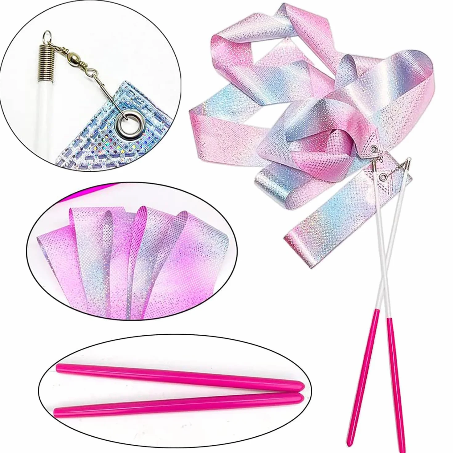 DaiUni Cintas de Baile, Danza rítmica, Gimnasia Rítmica Niña, 2 pcs Brillantes y Degradados