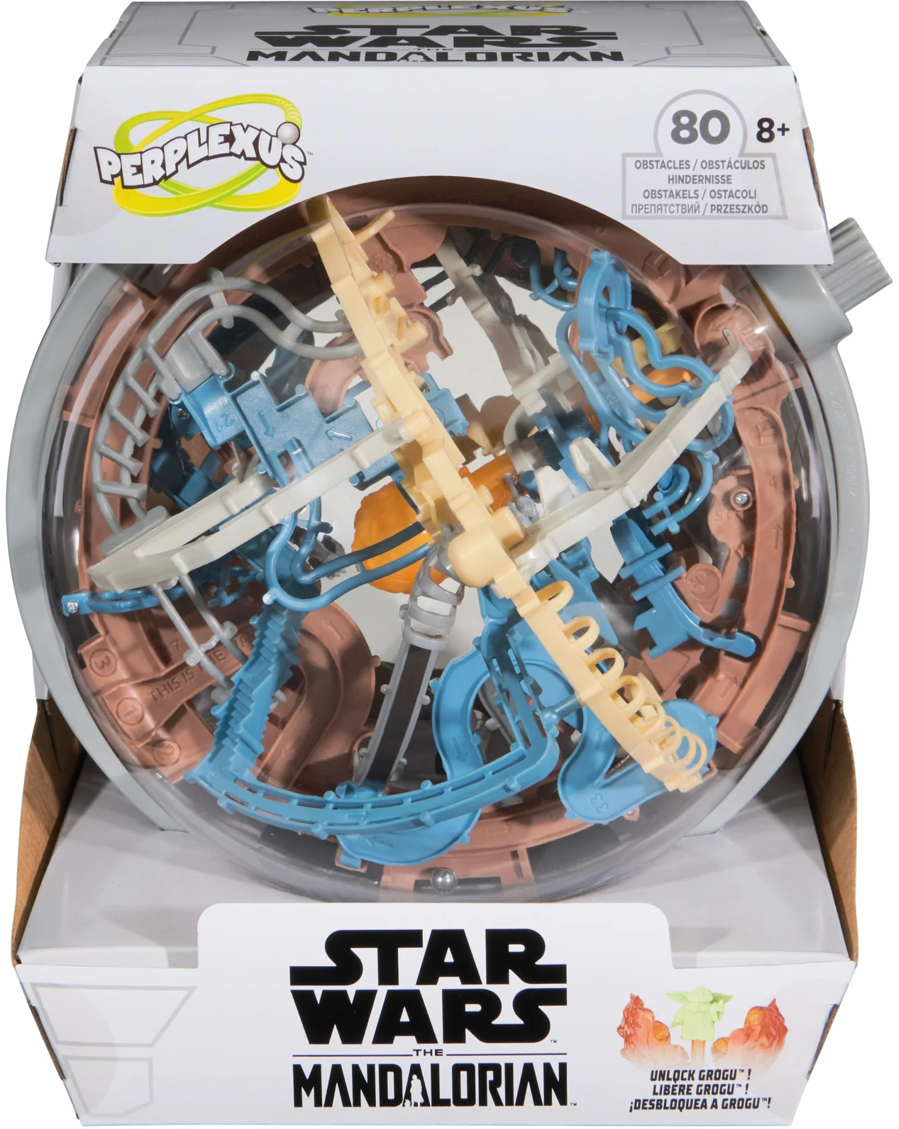 Spin Master Games Perplexus Star Wars - The Mandalorian - Laberinto de Bolas 3D con 80 obstáculos galácticos del Universo Star Wars con botón Giratorio Interactivo, a Partir de 8 años