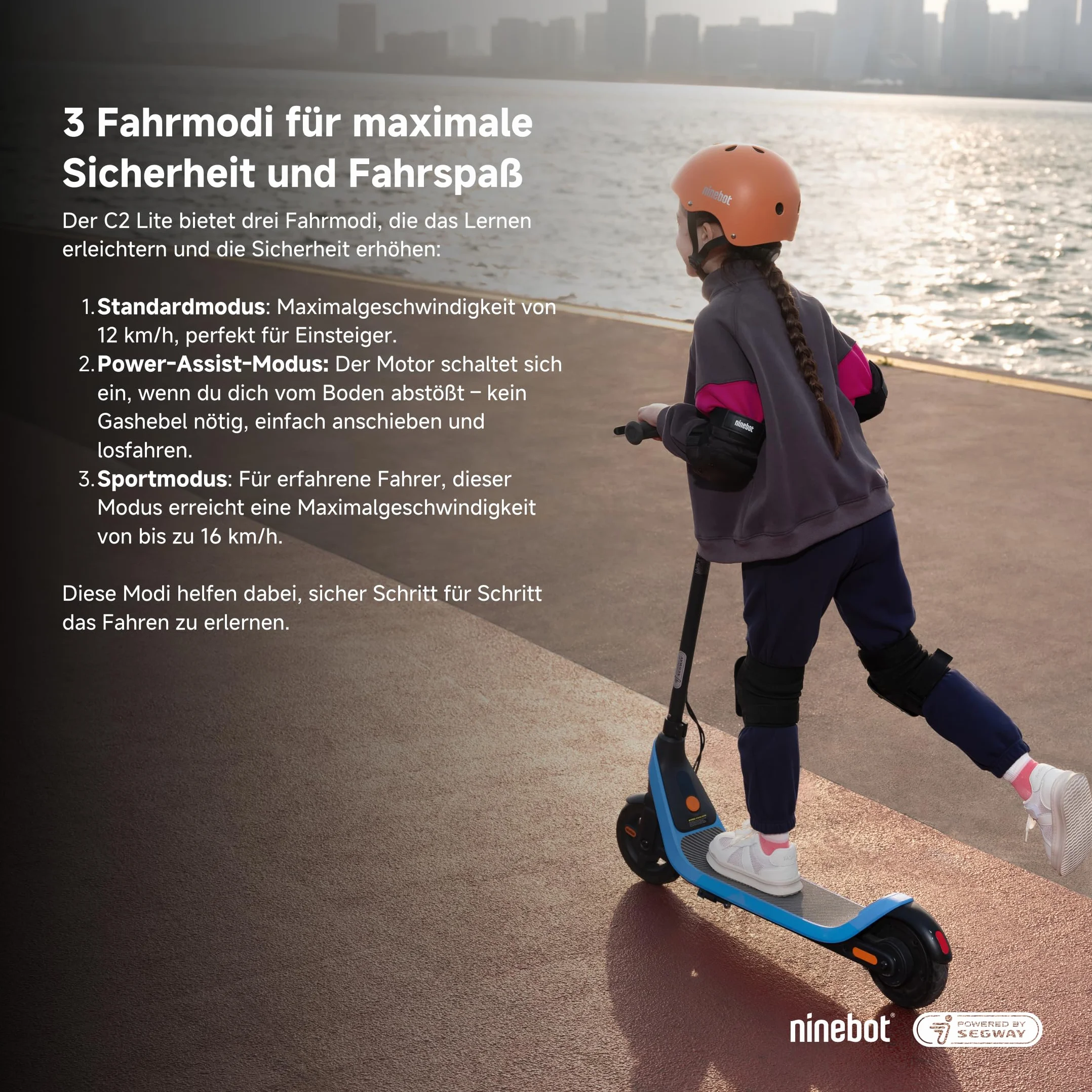 Segway-Ninebot C2 Lite, Patinete Eléctrico para niños y Adolescentes, máximo 16 km/h, 14 km de autonomía, 3 Modos de conducción