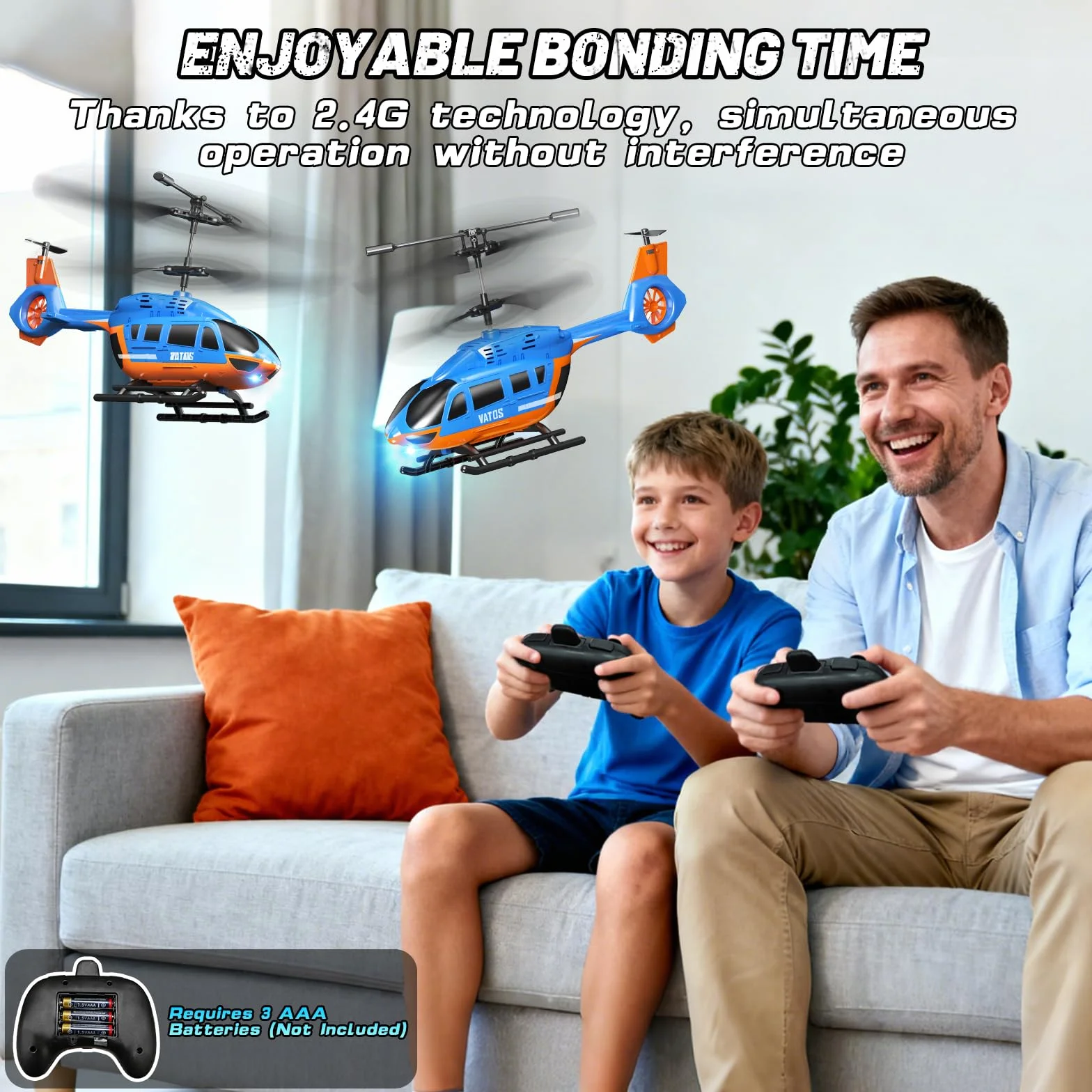 VATOS Helicóptero Teledirigido 2.4G con LED, Fácil de Volar, con Función de Mantenimiento de Altitud, Despegue con un Solo Botón y Aviso de Batería Baja. Ideal para Niños a Partir de 10 Años