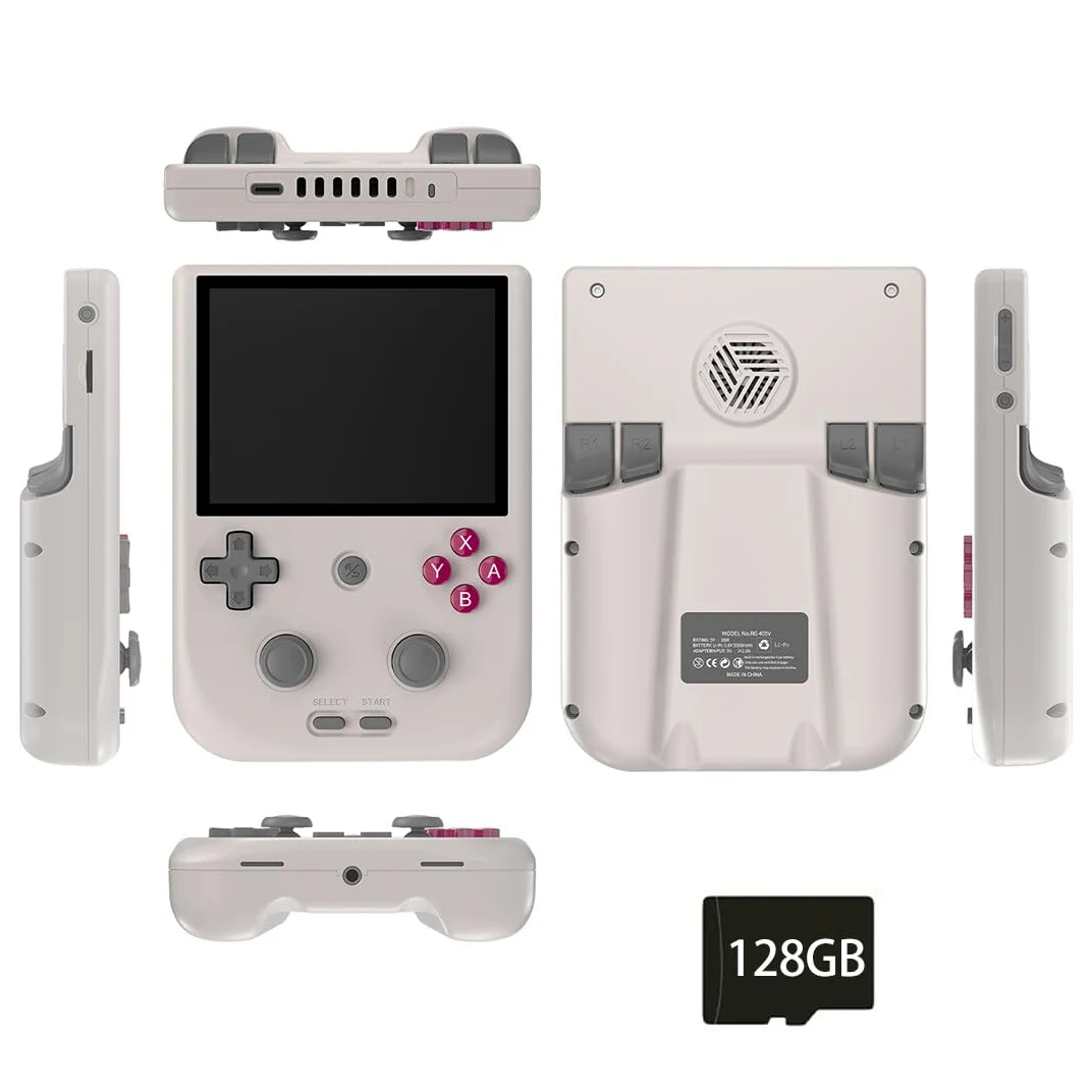 KANBUN RG405V - Consola de juegos portátil, 4+128G vertical Android Retro Consola de juegos portátil con tarjeta TF de 128G, pantalla táctil 4 IPS, 5500 mAh, consola de juegos de mano regalo para