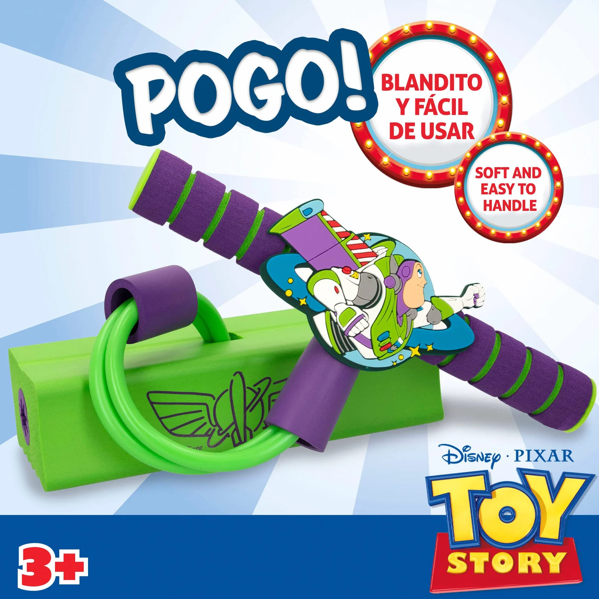 COLORBABY Disney, Pogo stick Buzz Lightyear, Toy Story juguetes, jumper de goma 42cm de altura, saltarín ligero y fácil de transportar, niños a partir de 3 años (77322)