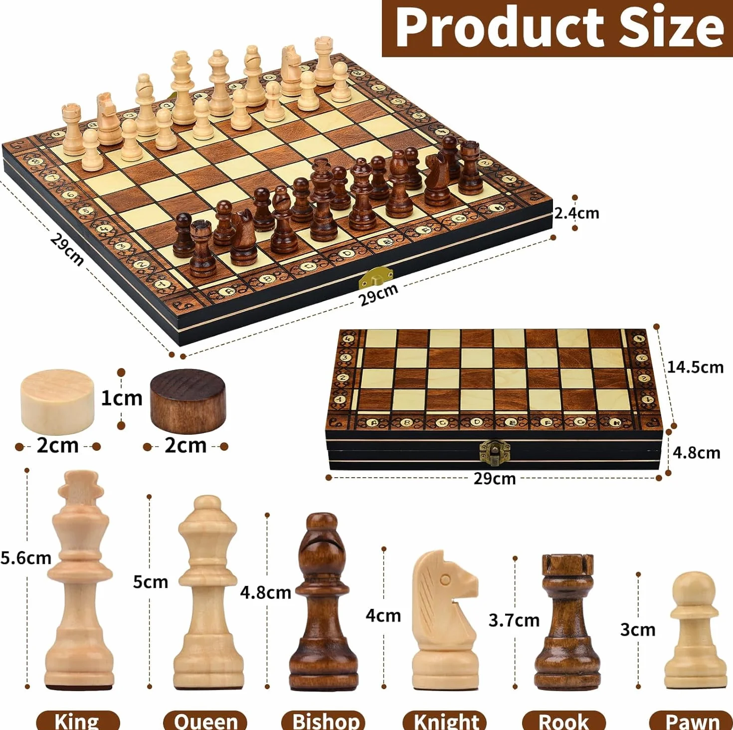 Aissom Juego De Ajedrez, 2 En 1 Madera, Ajedrez Magnetico Plegable con Ranuras de Almacenamiento,para Viaje Fiesta Regalos, Ajedrez De Viaje, Juego De Ajedrez para niños (29x29cm)