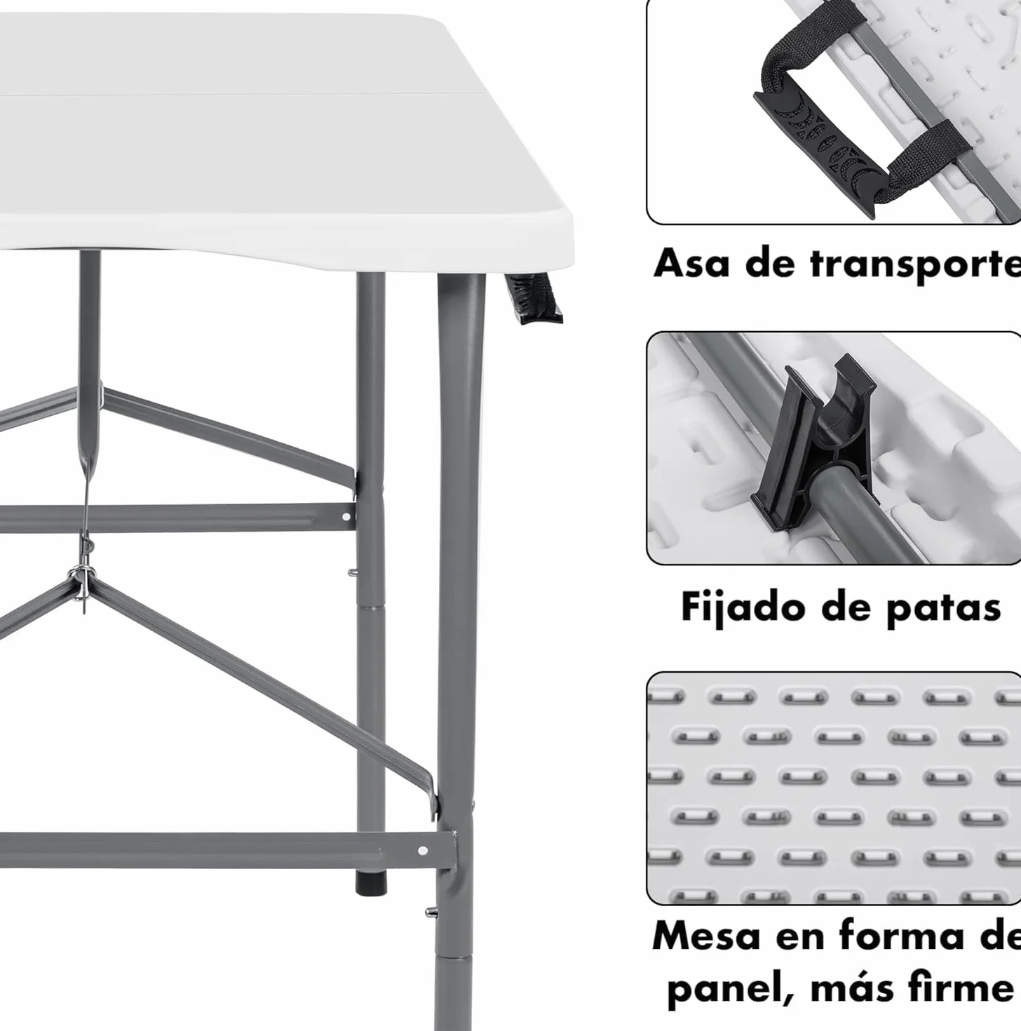 Mesa plegable camping portátil rectangular 122x61cm 120kg blanca