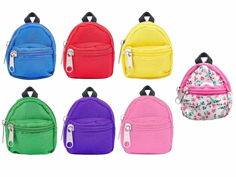 Kellegour 7 minimochilas decorativas para muñecas con cremallera, cartera y llavero (7 colores)