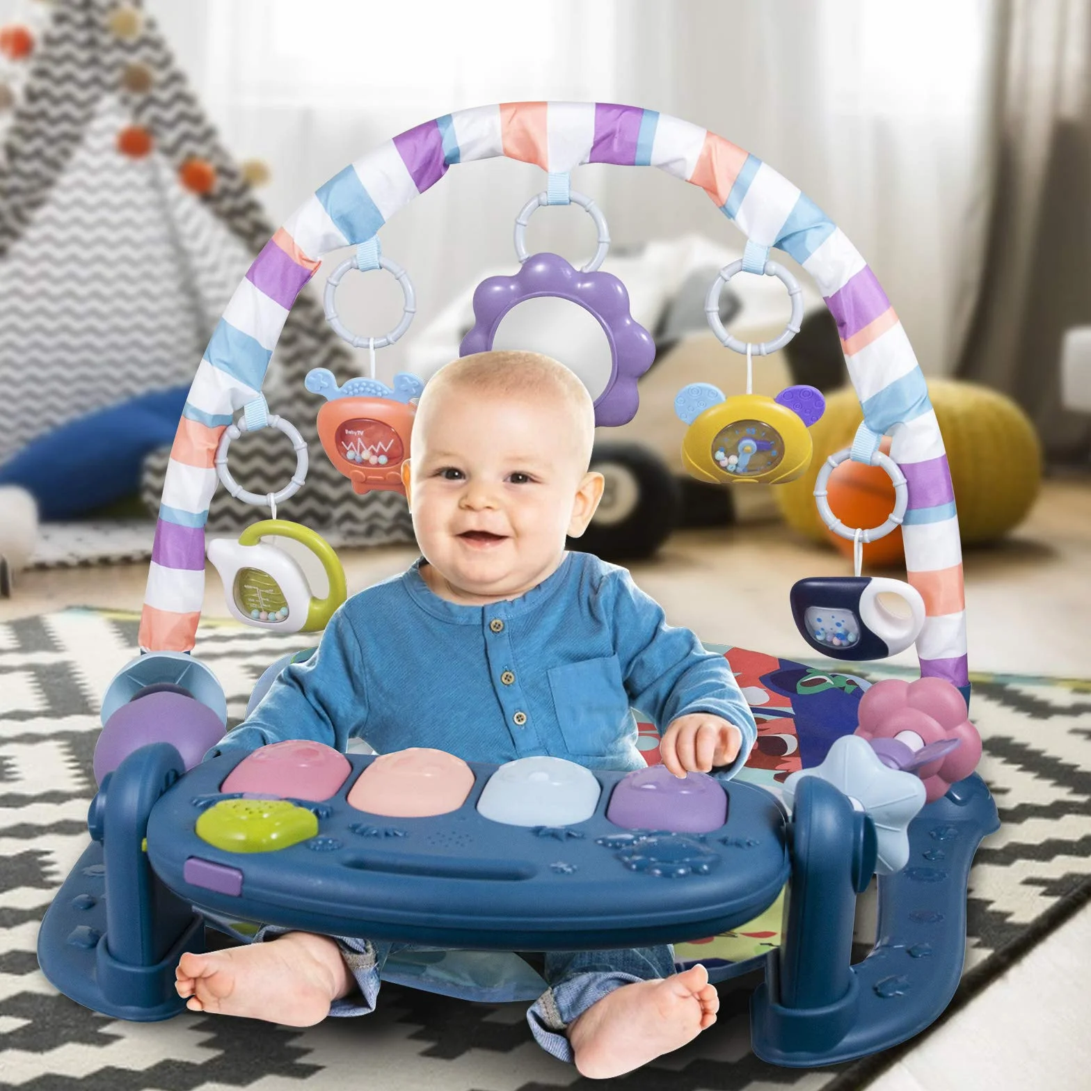 caterbee Alfombra de Juego de Piano para bebé, Juguete de Actividades para recién Nacidos con Piano, tapete de Juego para Gimnasio de Actividades para niños pequeños (Rosa)