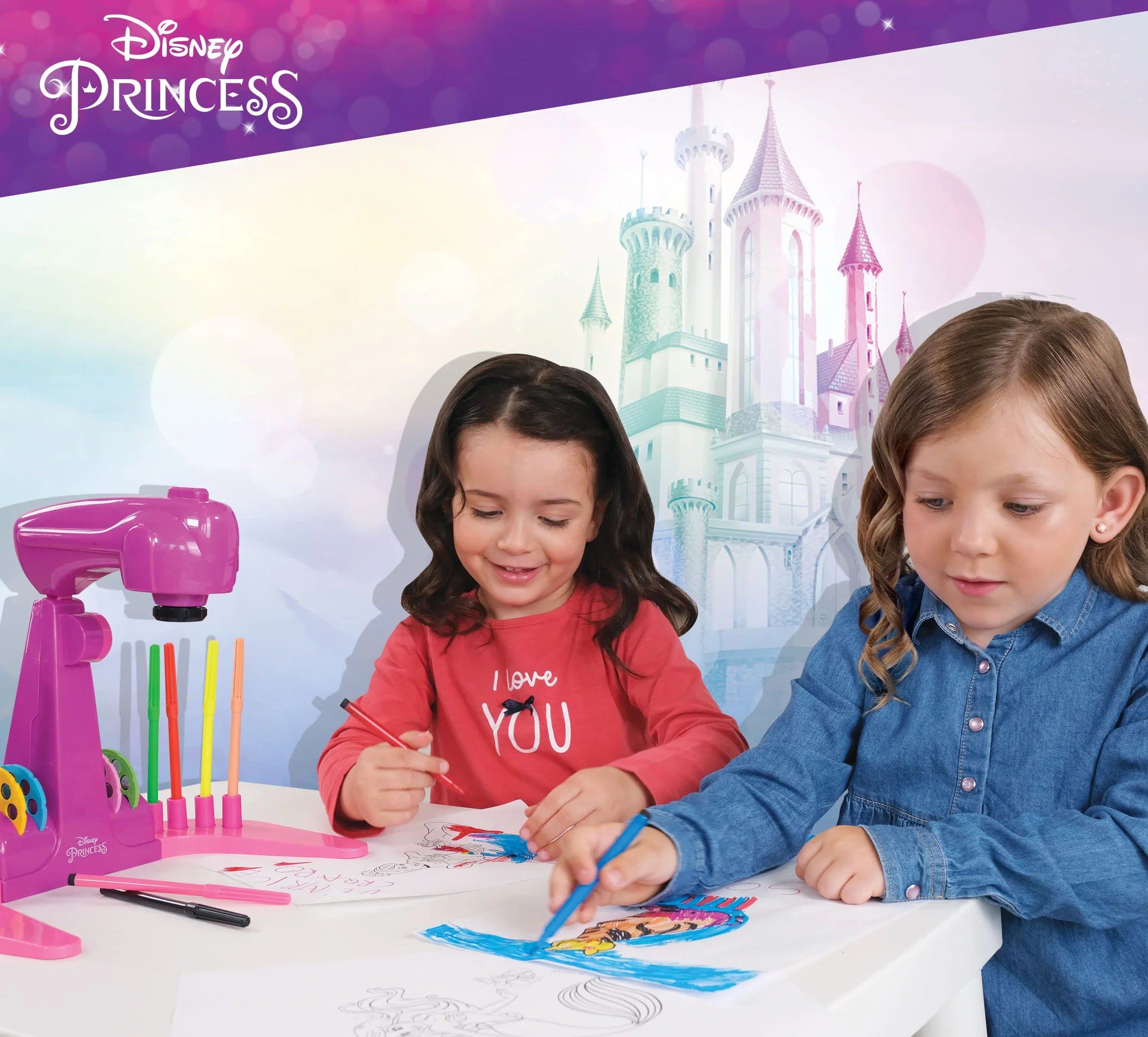 Lisciani Giochi - Escuela de dibujo con proyector de PRINCESAS DISNEY - Para niños a partir de 3 años - Aprende a dibujar con modelos proyectados - Incluye modelos, papel y lápices - Juego creativo