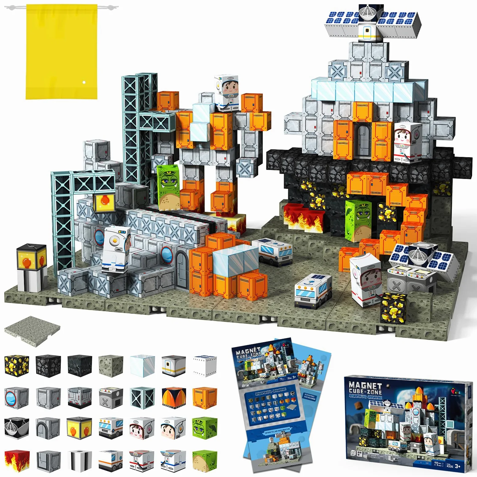 Bloques magnéticos espaciales de 150 piezas | Juguetes educativos STEM para niños mayores de 3 años, juego de construcción apilable creativo con cubos magnéticos de 0,8 pulgadas