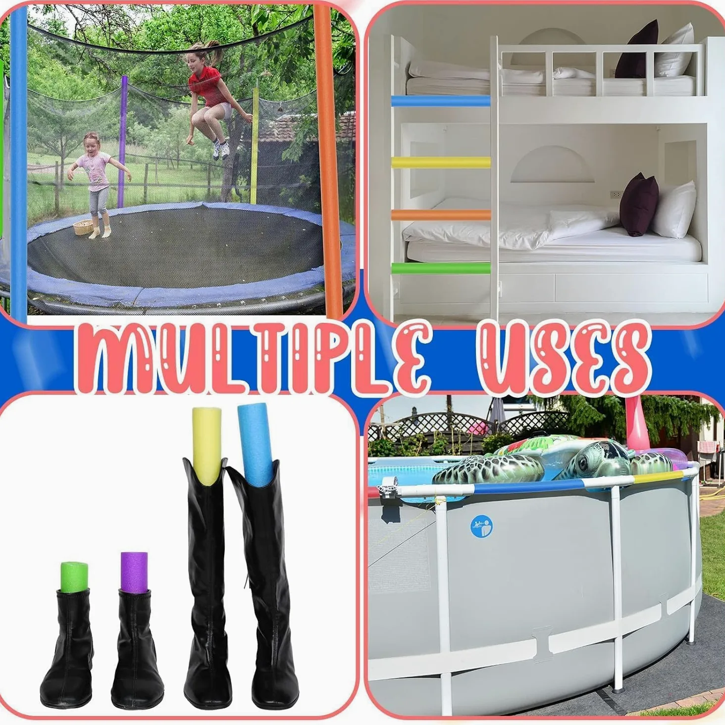 Juego de 2 fideos para piscina, ayuda para natación, aeróbicos acuáticos, fideos de ejercicio, ayuda de flotación vertical, varillas de espuma flexibles, suaves y duraderas, soporte para niños y