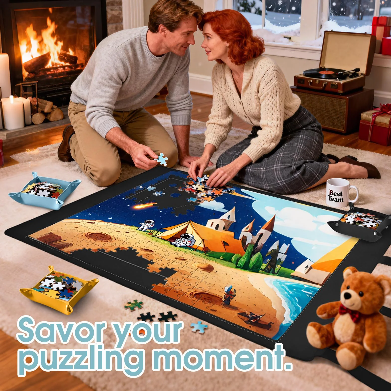 MOZOOSON Tapete Puzzle, Patentado Caucho Alfombra para Puzzles Antideslizante - Estera de Rompecabezas Portátil, Puzzle Mat Roll Cierre Velcro Integrado para Guardar sin Perder Piezas (3000 Piezas)