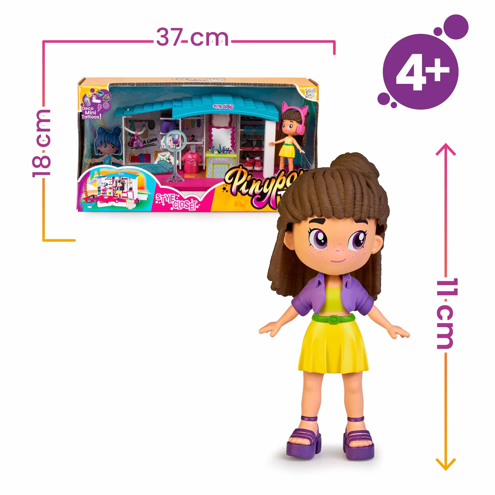 Pinypon Top Style Closet, Vestidor con Ropa, Zapatos y Accesorios para Crear Outfits, Incluye Figura Articulada de Brazos y Piernas con Doble Cara y Decoración, +4 años, Famosa (PNN04000)