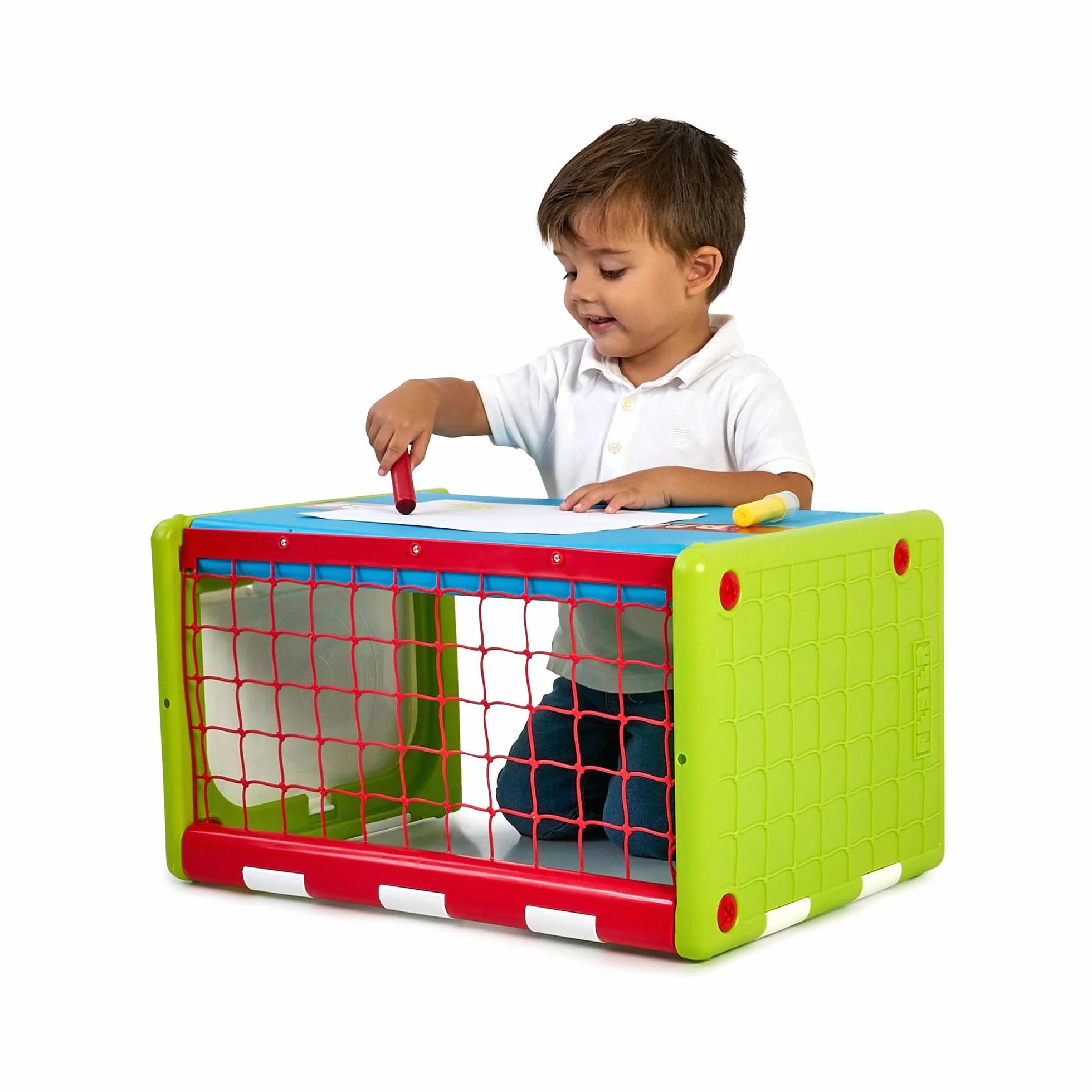 FEBER - Activity Cube 4 en 1, Cubo de Actividades, Juguete Completo, 3 Deportes: fútbol, Baloncesto y Golf, y es una Mesa, Accesorios incluídos,para fomentar la Actividad Infantil, Famosa (FEB03000)