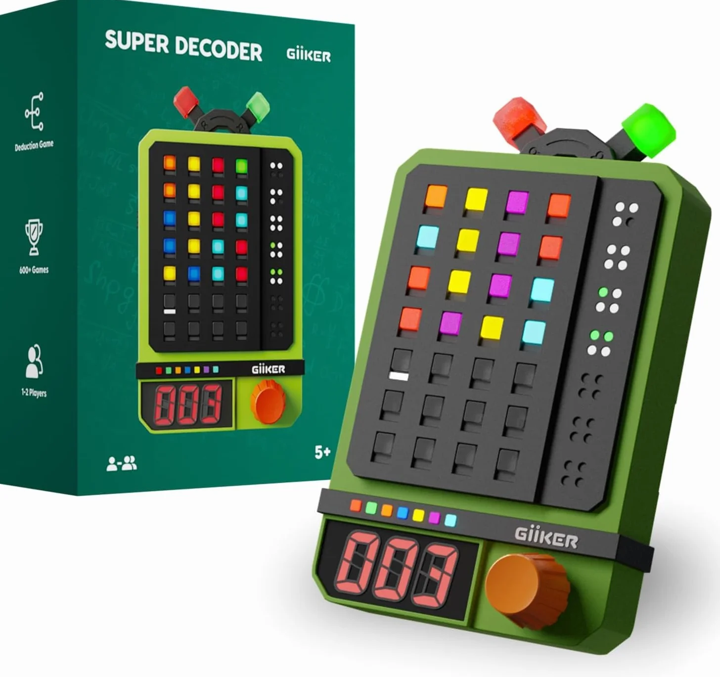 GiiKER Super Decoder – Juego de descifrar códigos | 600 niveles | Adivinar códigos de color de 4 dígitos | Modo individual y en pareja | Juego de mesa portátil/de viaje/entrenamiento cerebral para
