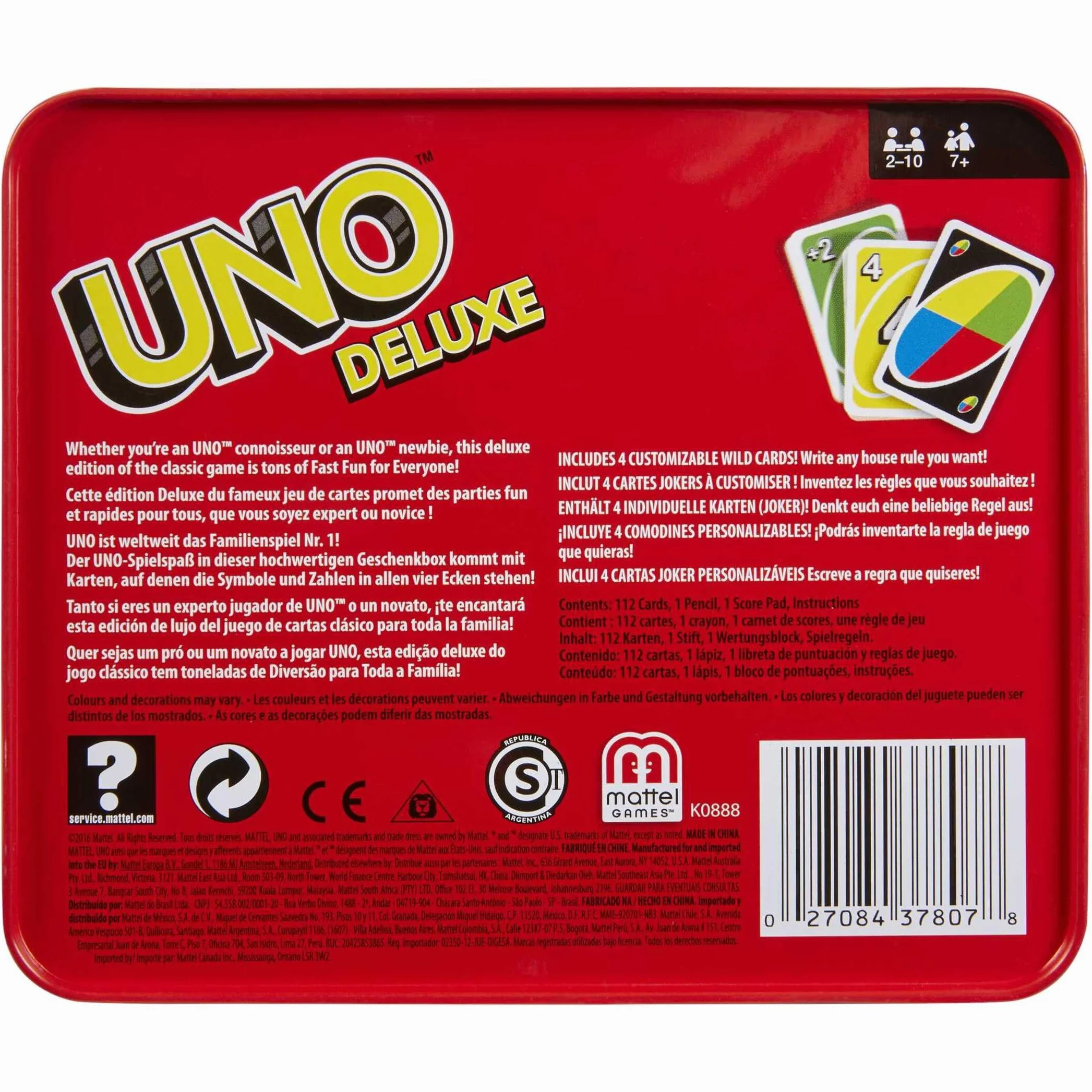 Mattel Games UNO Deluxe Metalowa Karta, Gra Karciana dla Rodziny, Dzieci i Dorosłych, 2-10 Graczy, od 7 lat
