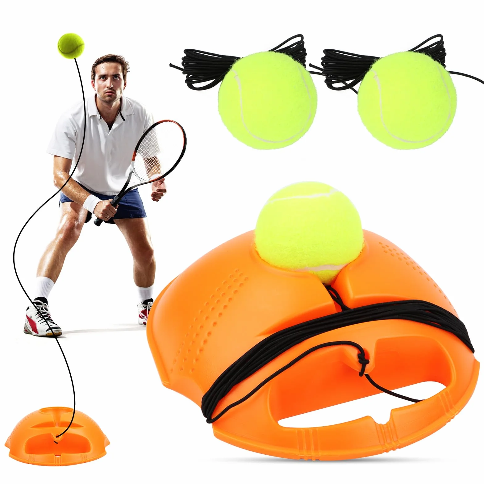 Entrenador de tenis autoguiado con 3 pelotas de rebote y cuerda para principiantes, niños y adultos